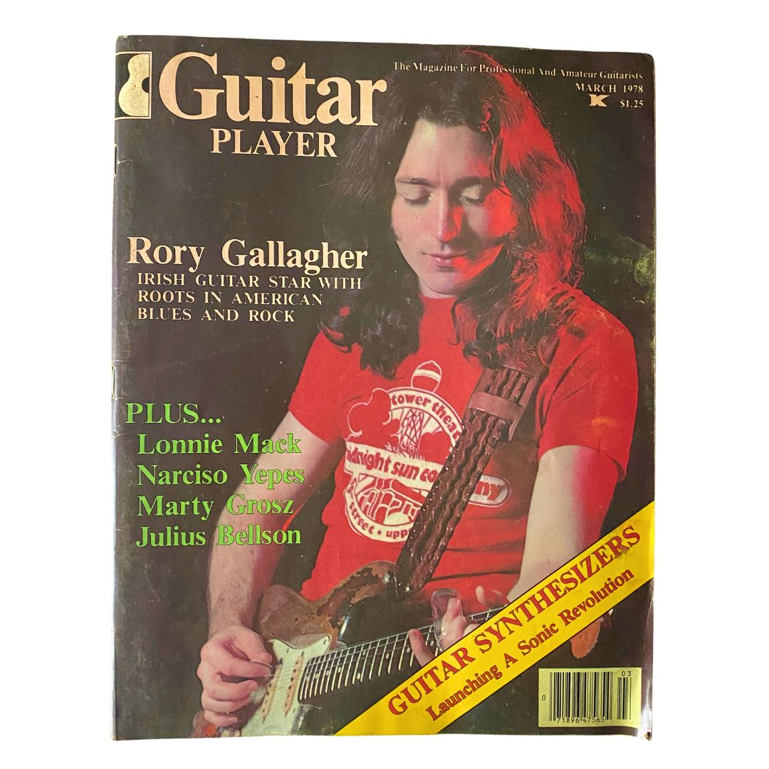 Vintage Guitar Player Magazine March 1978 featuring Rory Gallagher, the Irish guitar star, on the cover with a focus on American blues and rock music.