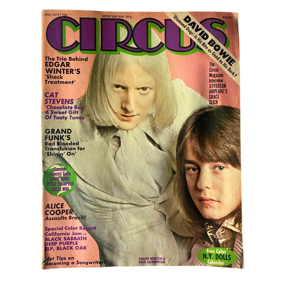 VTG Circus Magazine July 1974 Edgar Winter & Rick Derringer w Poster No Label