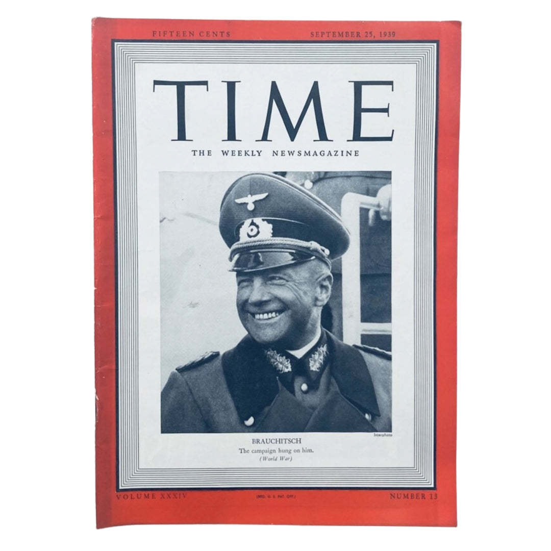 Time Magazine September 25 1939 Brauchitsch Poland collapses WC Fields Normandie