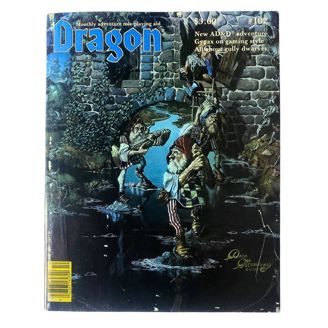 Cover of VTG Dragon Magazine October 1985 #102 featuring the artwork from 'The Pillage of Tantlin'. This vintage magazine is a collectible item for tabletop role-playing game enthusiasts.