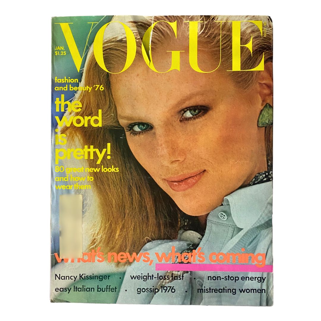 VTG Vogue Magazine January 1976 Patti Hansen by Arthur Elgort GD Interior