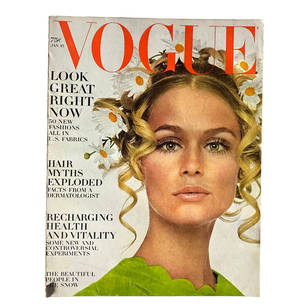 VTG Vogue Magazine January 15 1968 Lauren Hutton GD Interior No Label