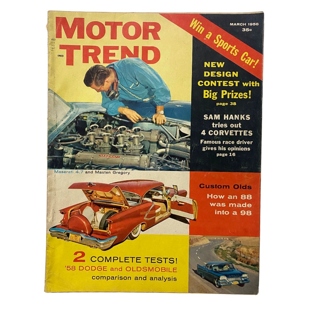 VTG Motor Trend Magazine March 1958 Maserati 4.7 & Masten Gregory No Label