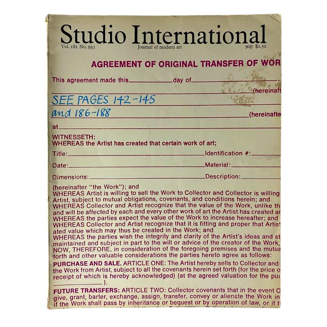 VTG Studio International Magazine April 1971 Original Transfer of Work No Label