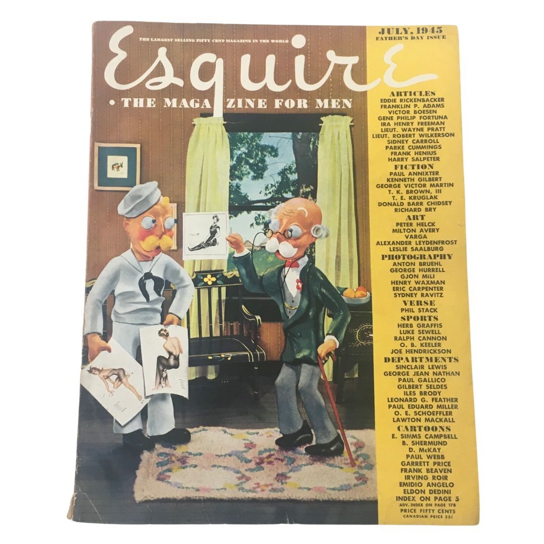 Esquire Magazine July 1945 De Palma Pushes His Mercedes Home Feature, No Label