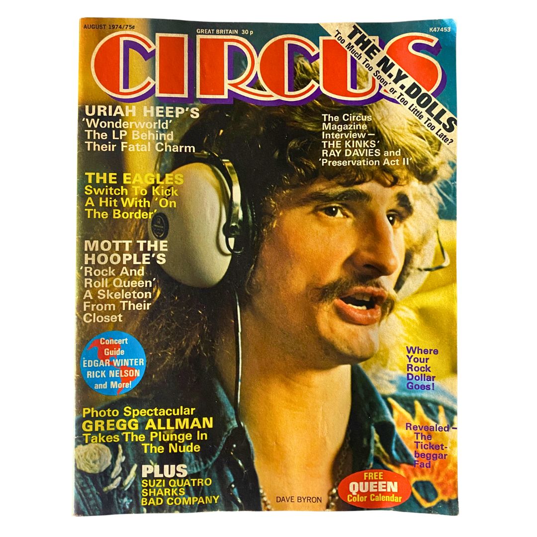 VTG Circus Magazine August 1974 Dave Byron, Queen Calendar w Poster No Label