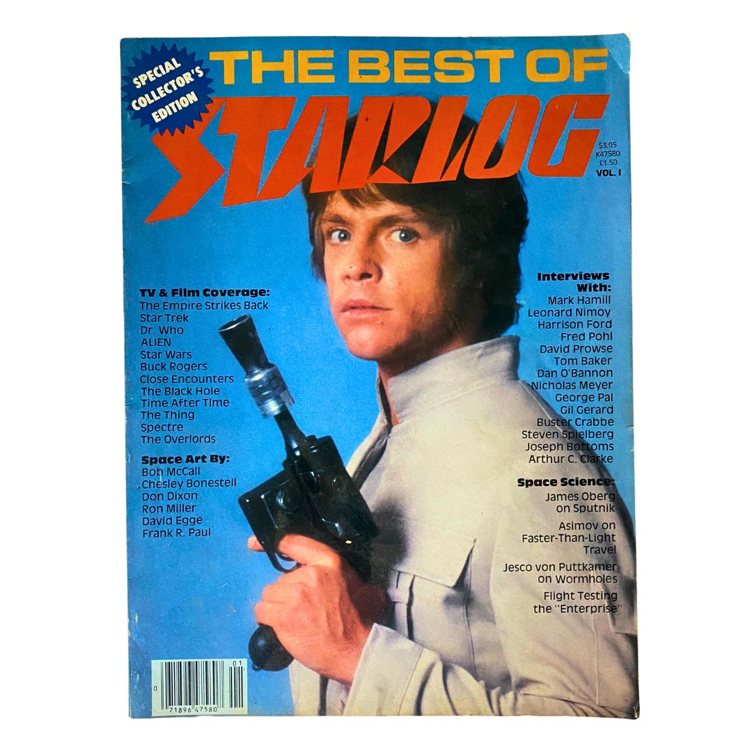 The Best of Starlog Magazine 1980 Vol. 1 featuring Mark Hamill on the cover, showcasing the iconic Star Wars character with a blaster.