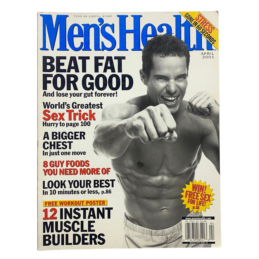 Men's Health Magazine April 2001 Instant Muscle Builders w Poster No Label VG