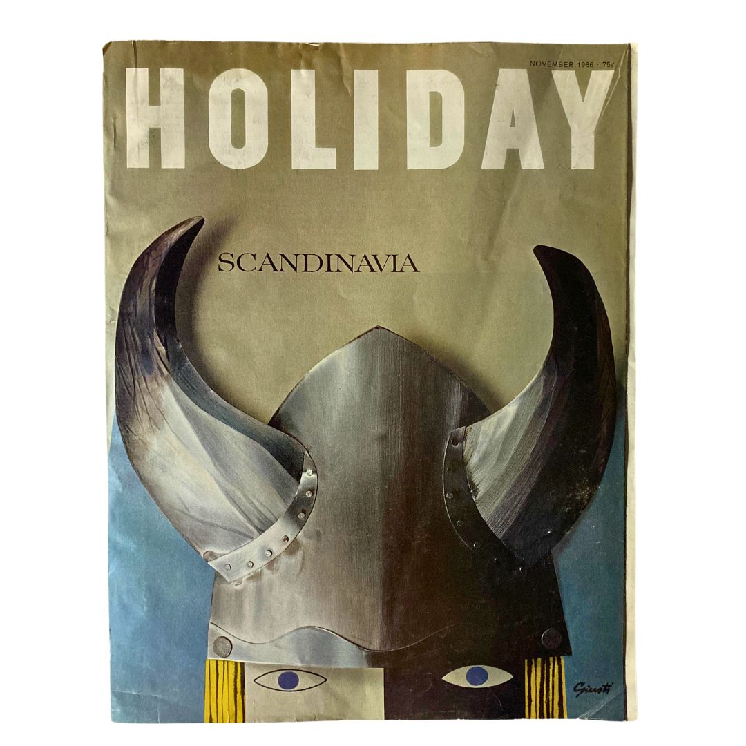 VTG Holiday Magazine November 1966 Viking Helmet Scandinavia No Label