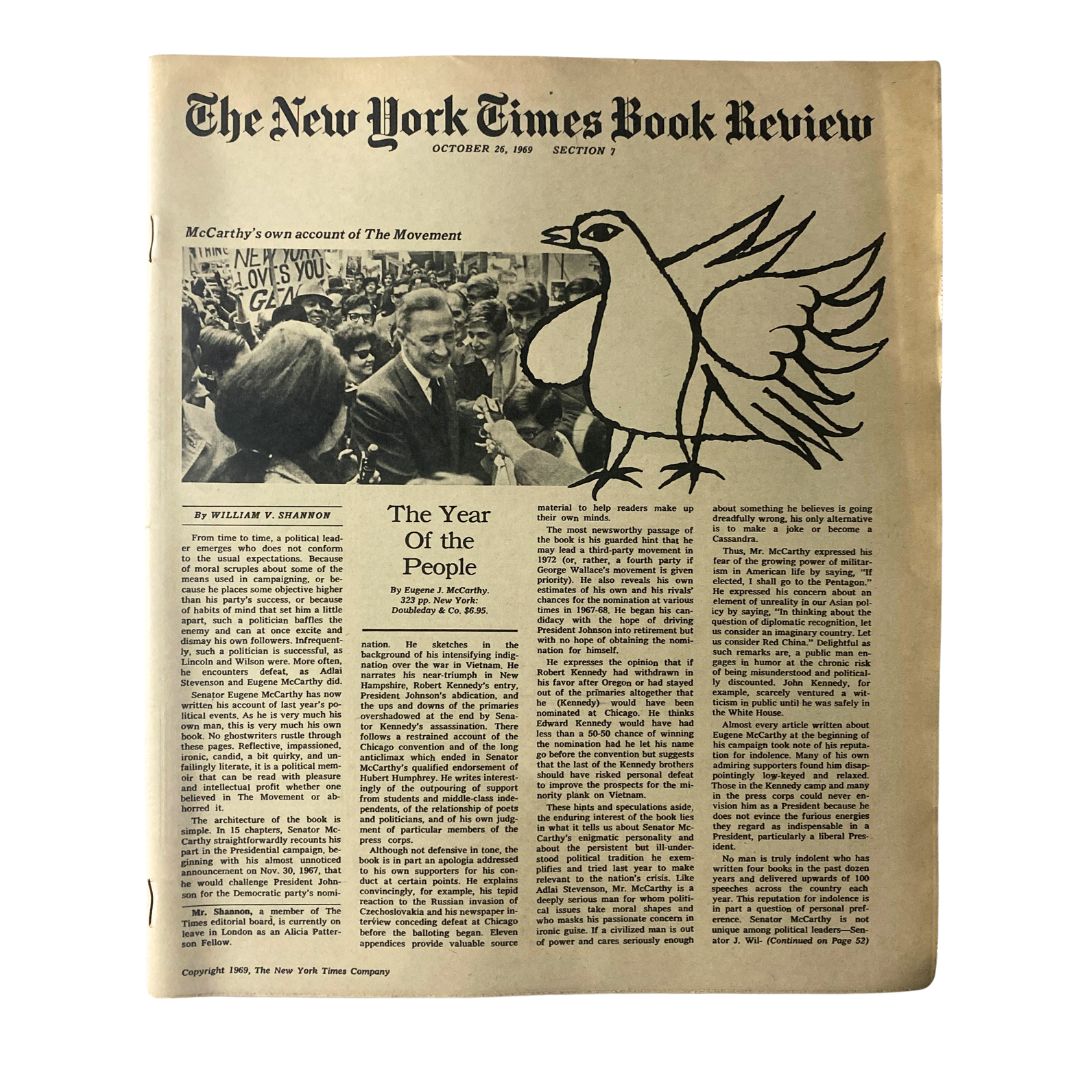 The New York Times Book Review October 26 1969 featuring the headline 'The Year of the People' with an illustration of a dove and a photo of a political gathering.