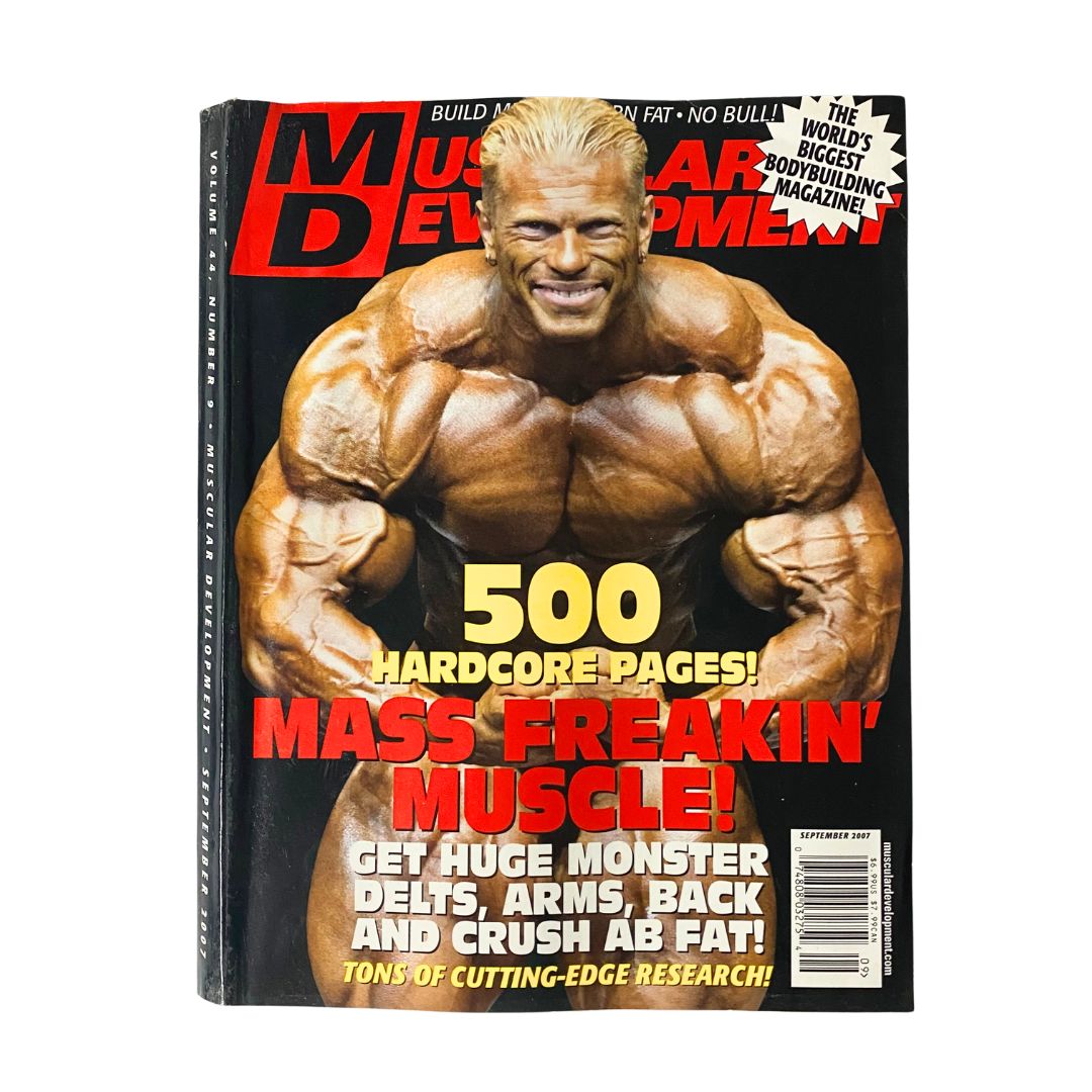 Cover of Muscular Development Magazine September 2007 featuring Dennis Wolf, showcasing fitness trends and bodybuilding culture.