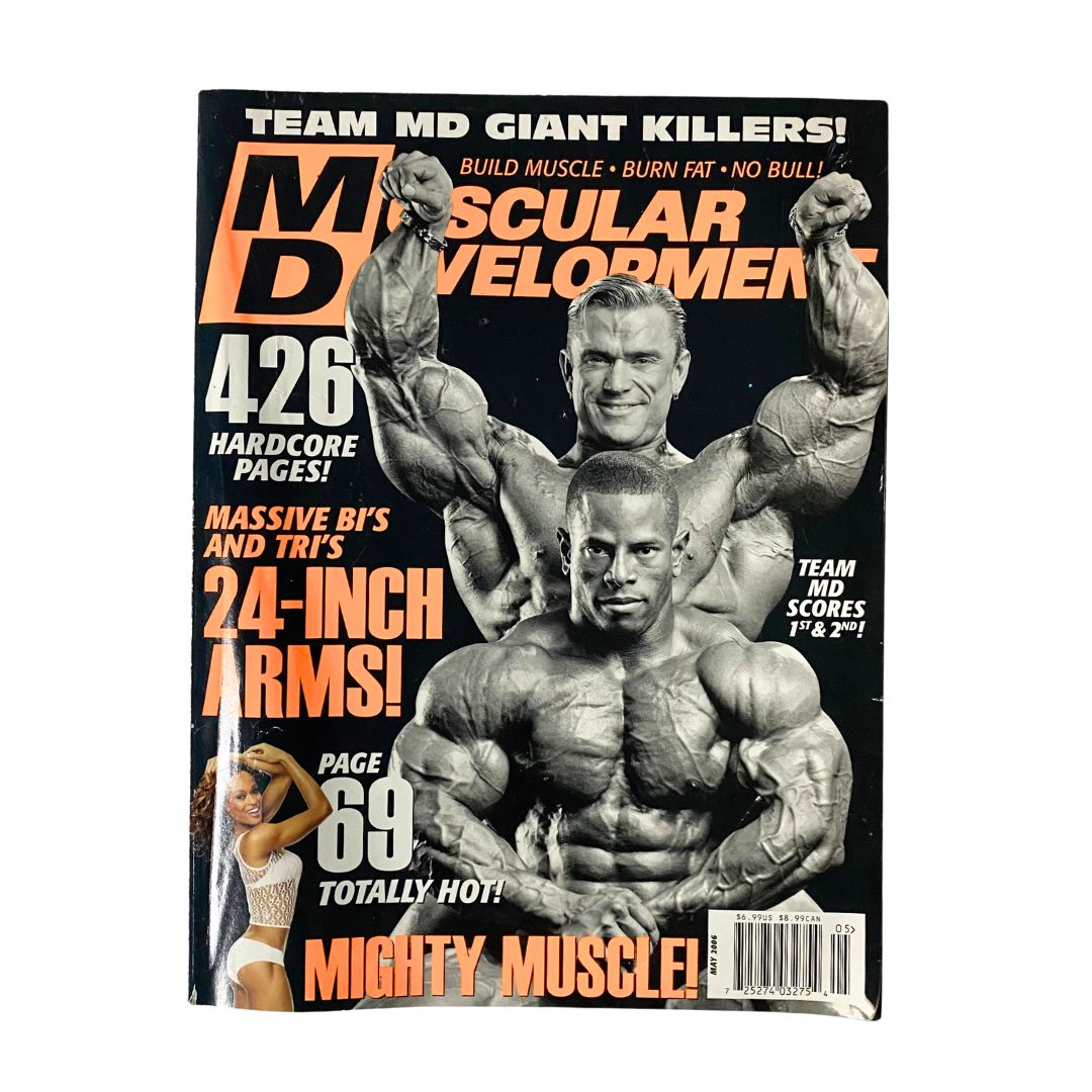 Muscular Development Magazine May 2006 featuring Lee Priest and David Henry on the cover, showcasing fitness and bodybuilding content with emphasis on training and muscle development.