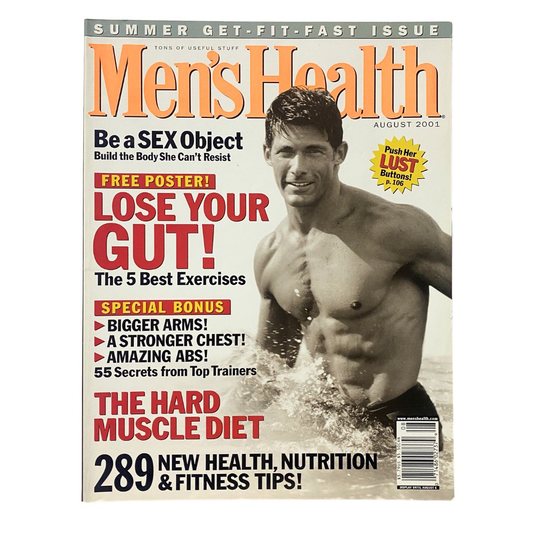 Men's Health Magazine August 2001 The Hard Muscle Diet w Poster No Label VG