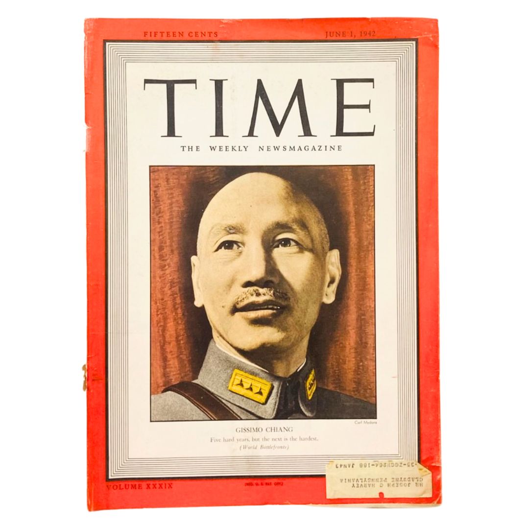 VTG Time Magazine June 1 1942 Vol 39 No. 22 Chiang Kai-shek Gissimo Chiang