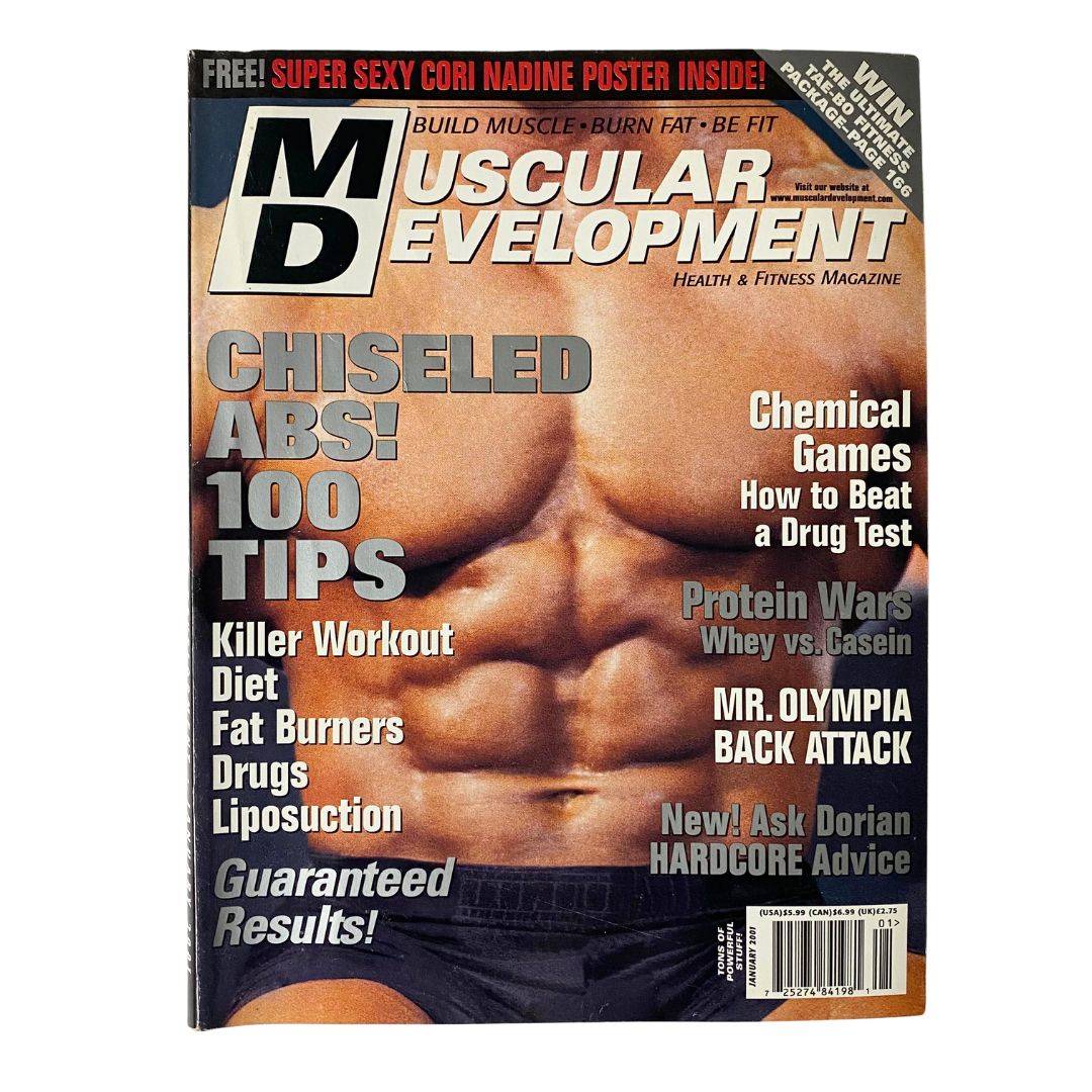 Muscular Development Magazine January 2001 Chiseled Abs Tips w Poster No Label