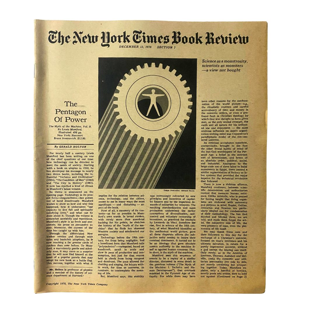 Cover of The New York Times Book Review dated December 13, 1970, featuring the article 'The Pentagon of Power', showcasing a distinctive graphic design and typography.