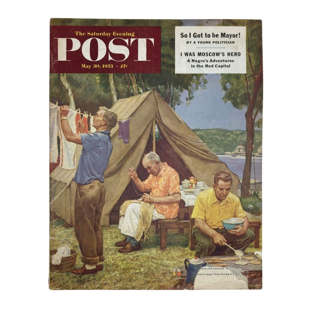 RES* Saturday Evening Post Magazine May 30 1953 Man's Camp - Mead Schaeffer