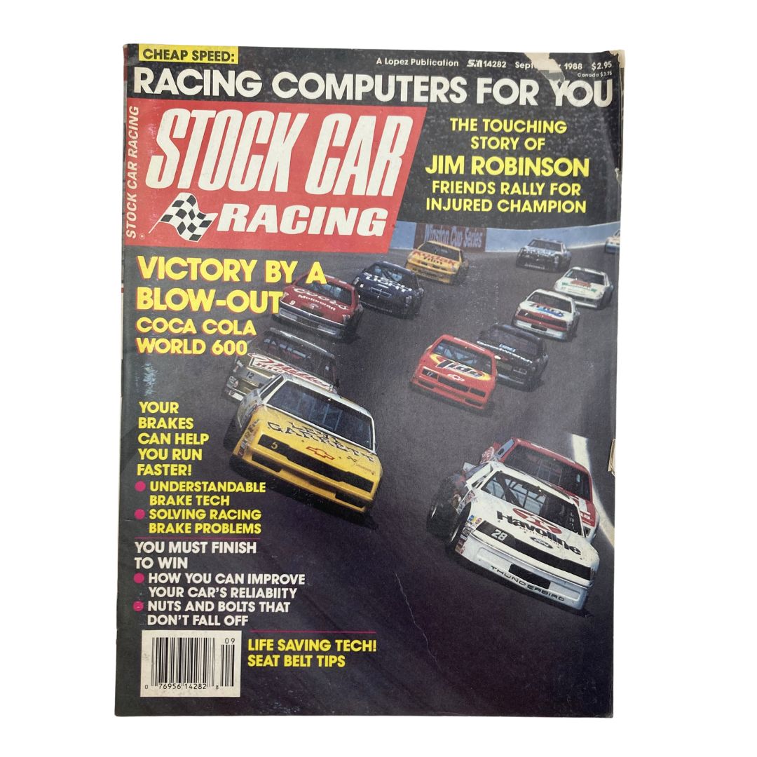 Cover of VTG Stock Car Racing Magazine September 1988 featuring Coca Cola World 600, showcasing multiple race cars in action.