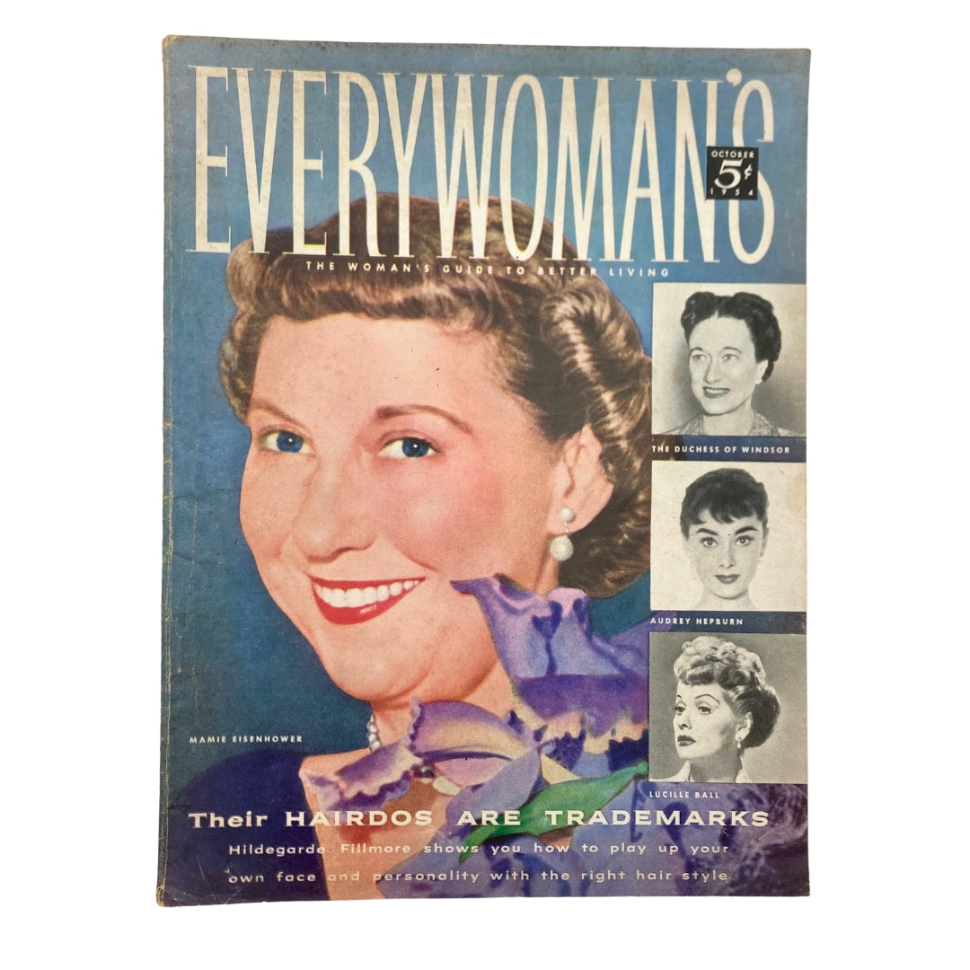 VTG Everywoman's Magazine October 1954 Mamie Eisenhower, Lucy Ball No Label