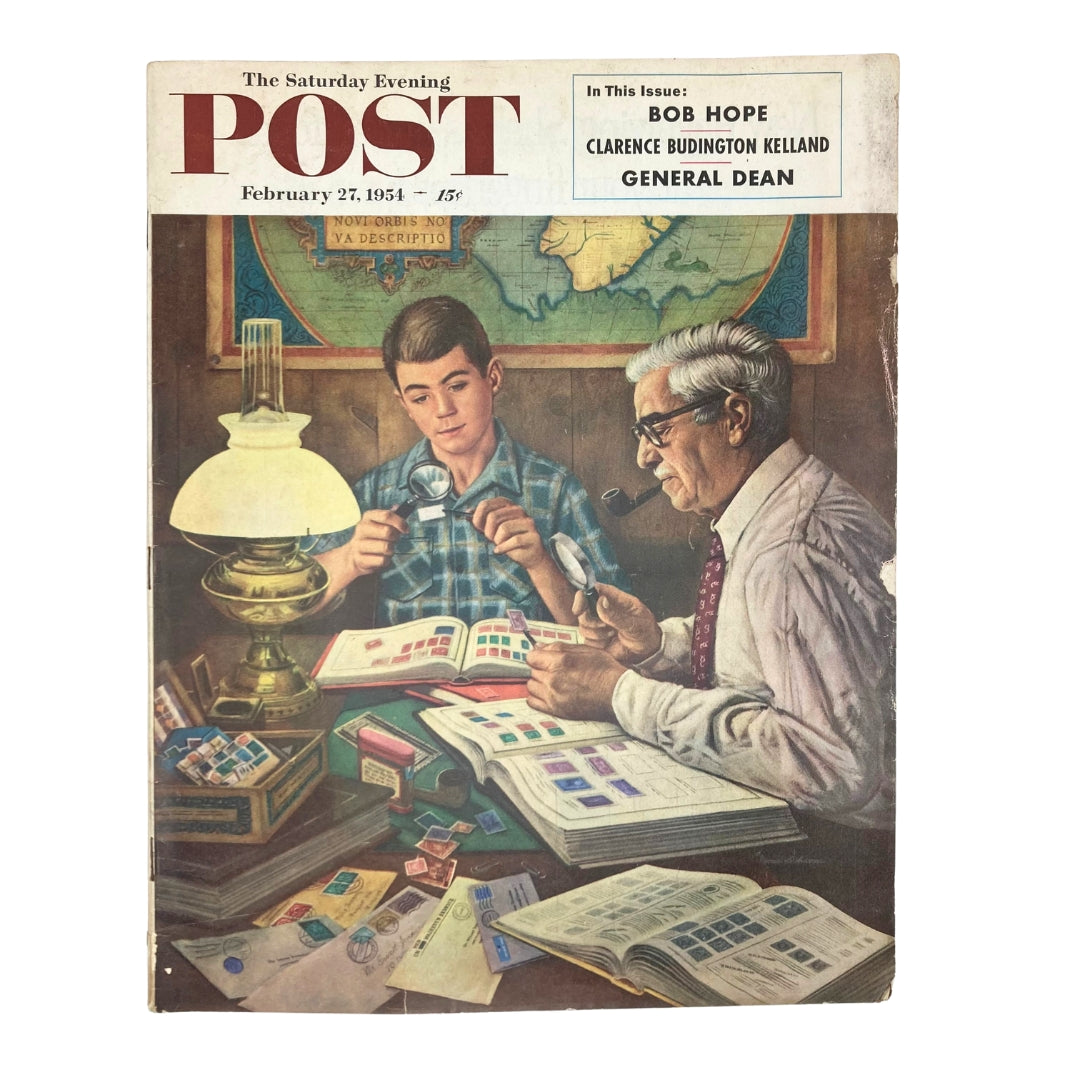 Saturday Evening Post Magazine February 27 1954 Amassing Stamps Dohanos No Label