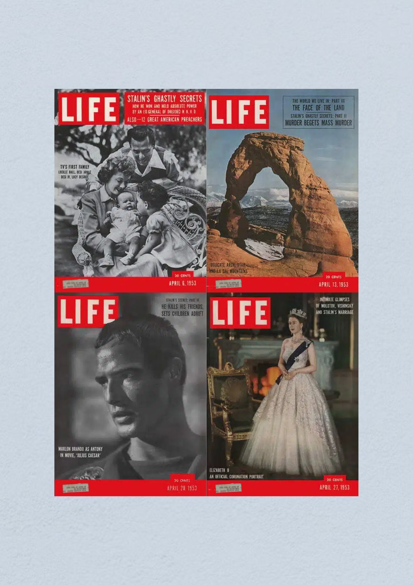 Life Magazine Lot 4 Full Month April 1953 6, 13, 20, 27 Lucille Ball Queen Eliza