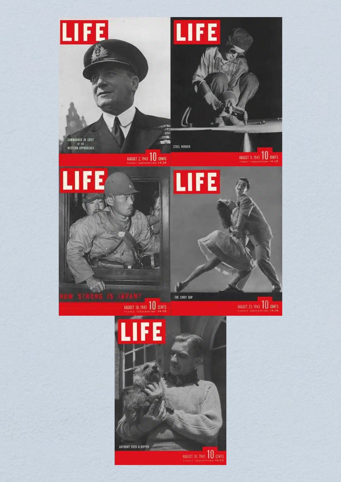 Life Magazine Lot of 5 Full Month of August 1943 2, 9, 16, 23, 30 WWII ERA