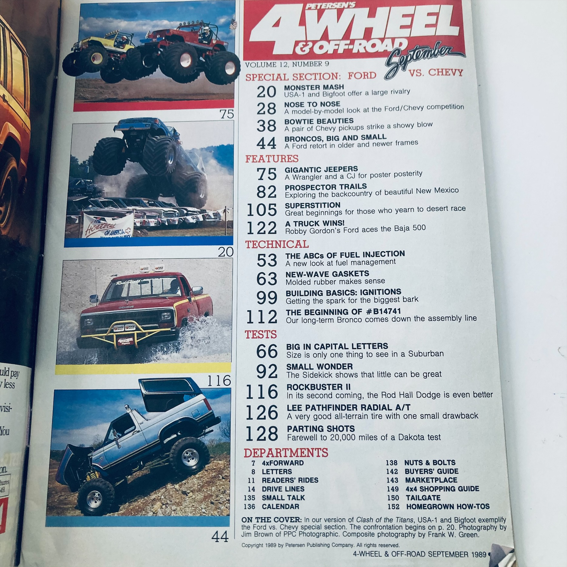 VTG Petersen's 4 Wheel & Off-Road Magazine September 1989 Ford vs Chevy w Poster