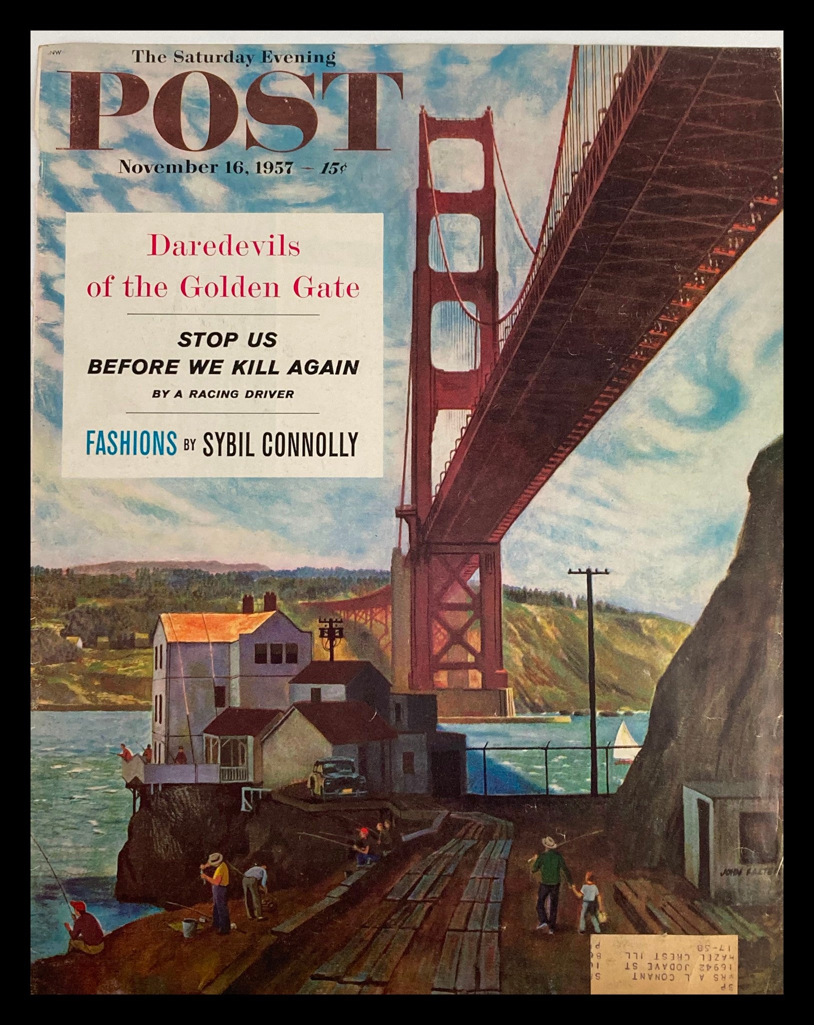 COVER ONLY The Saturday Evening Post November 16 1957 Daredevils of Golden Gate