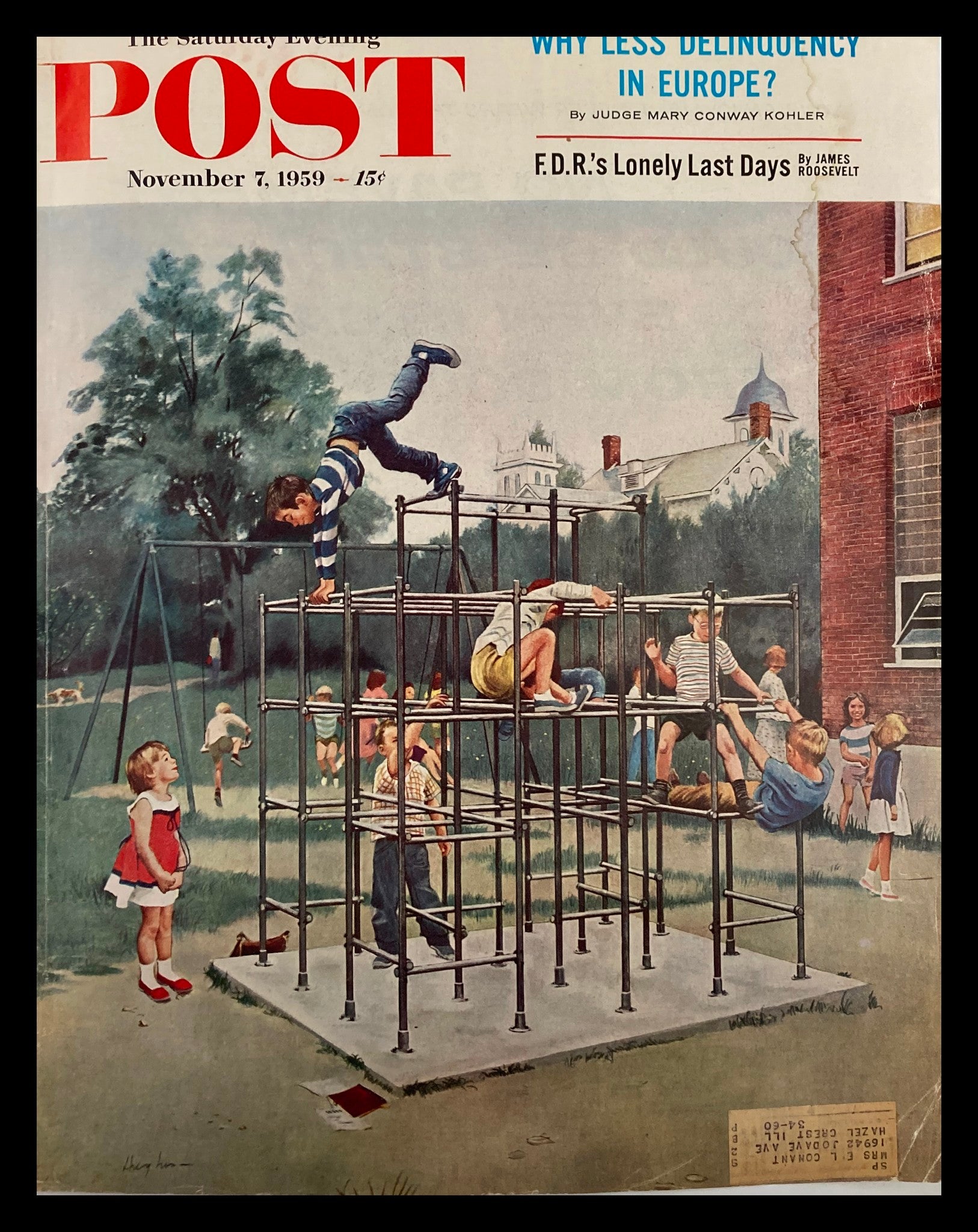 COVER ONLY The Saturday Evening Post November 7 1959 FDR's Lonely Last Days