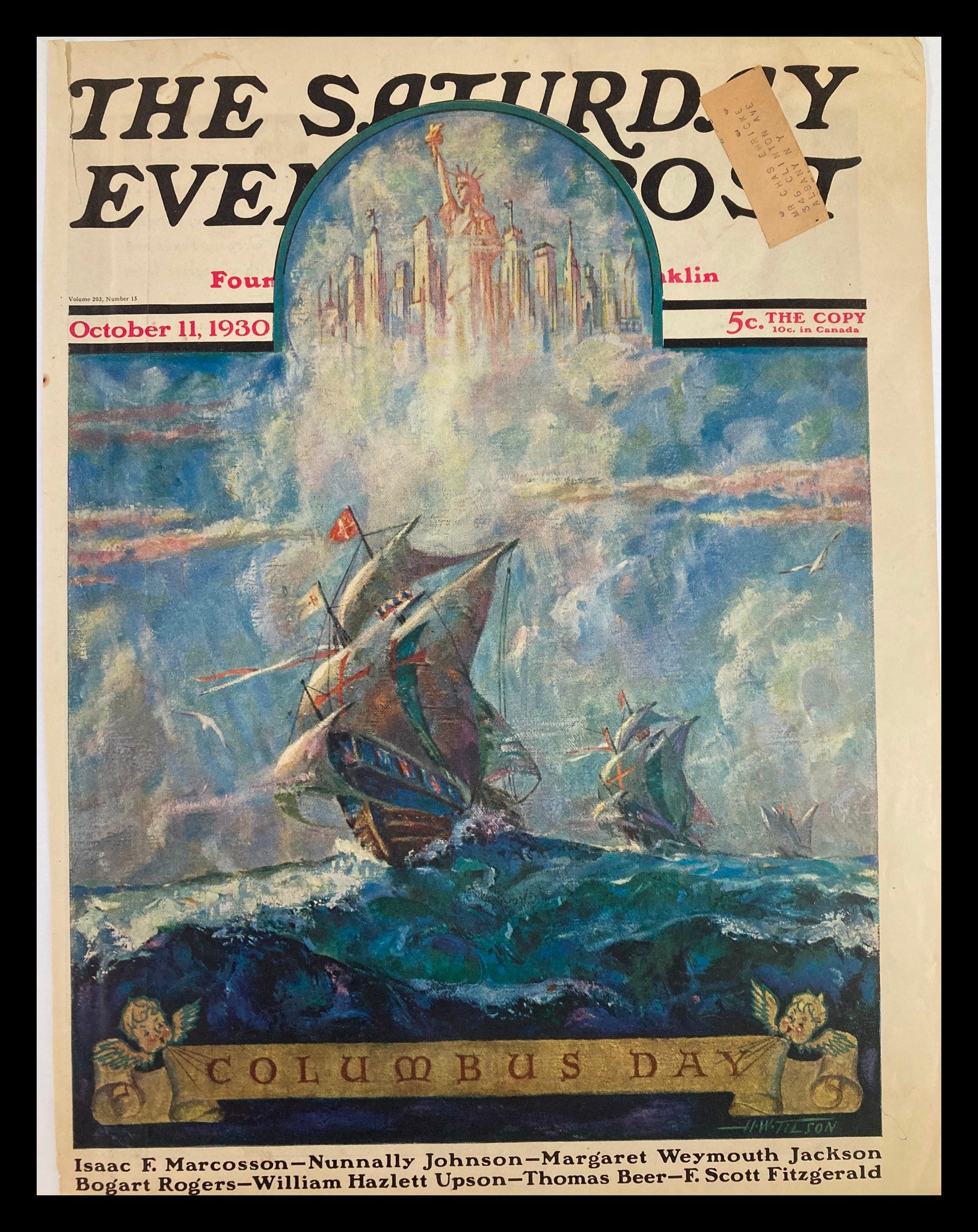 COVER ONLY The Saturday Evening Post October 11 1930 The Columbus Day