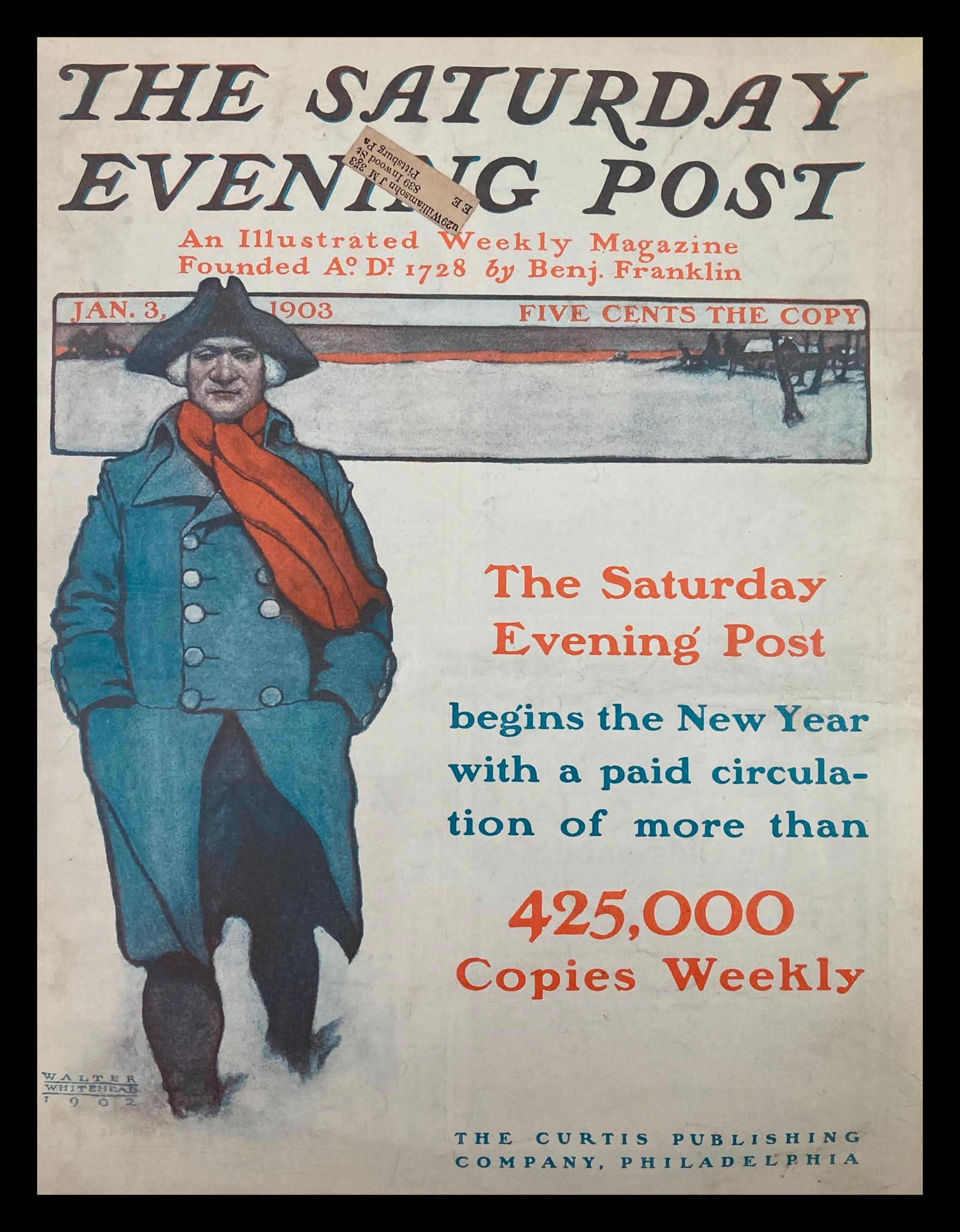 COVER ONLY The Saturday Evening Post January 3 1903 New Year Paid Circulation