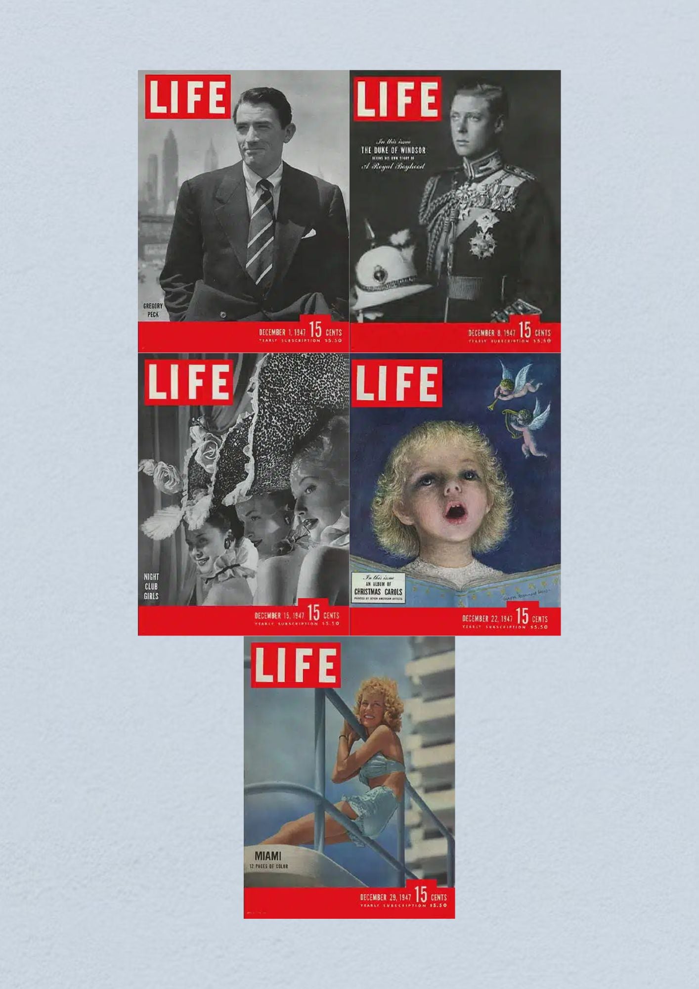 Life Magazine Lot of 5 Full Month of December 1947 1, 8, 15, 22, 29