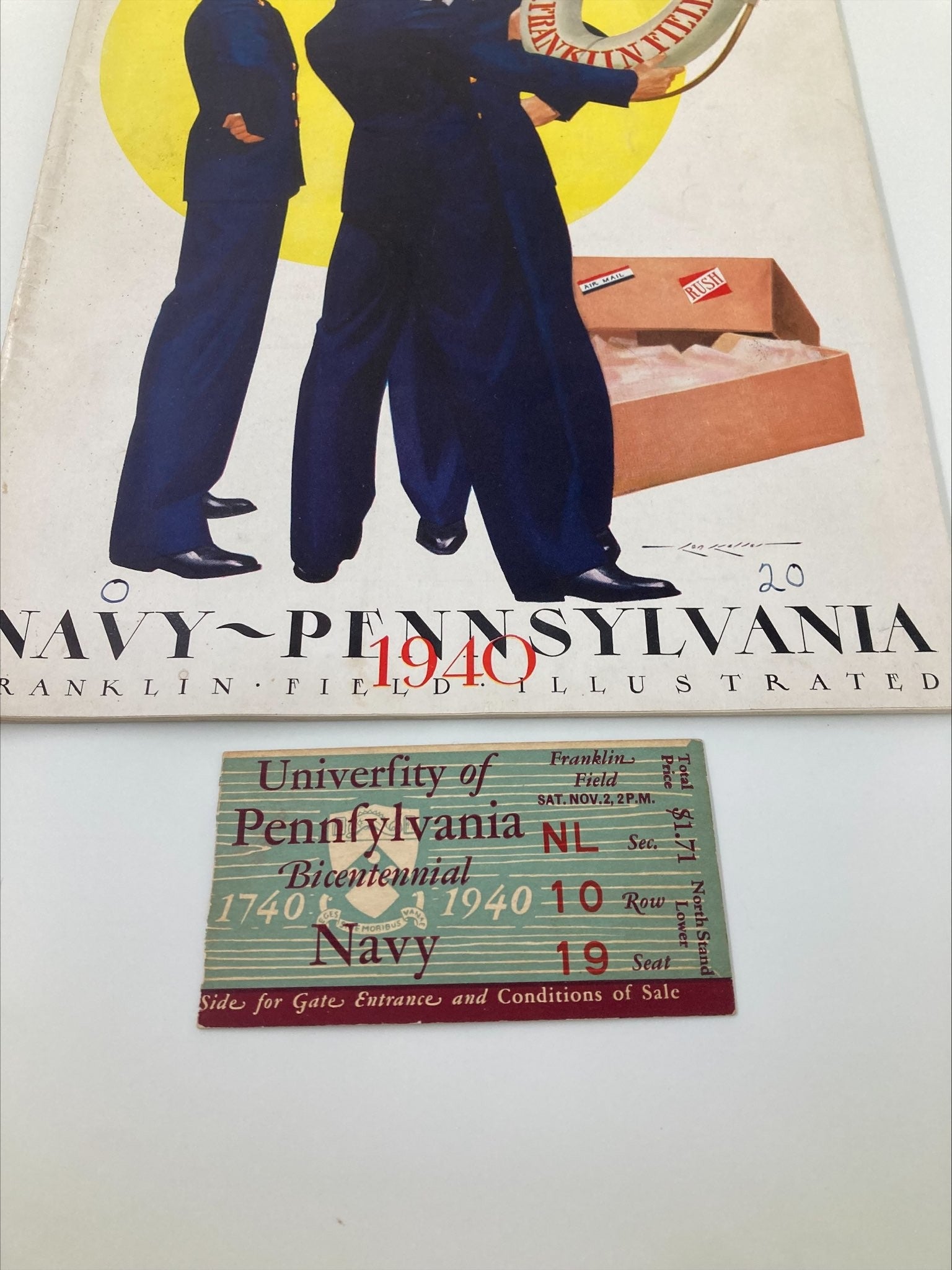 1940 NCAA Football Navy vs Pennsylvania Official Statistics Program