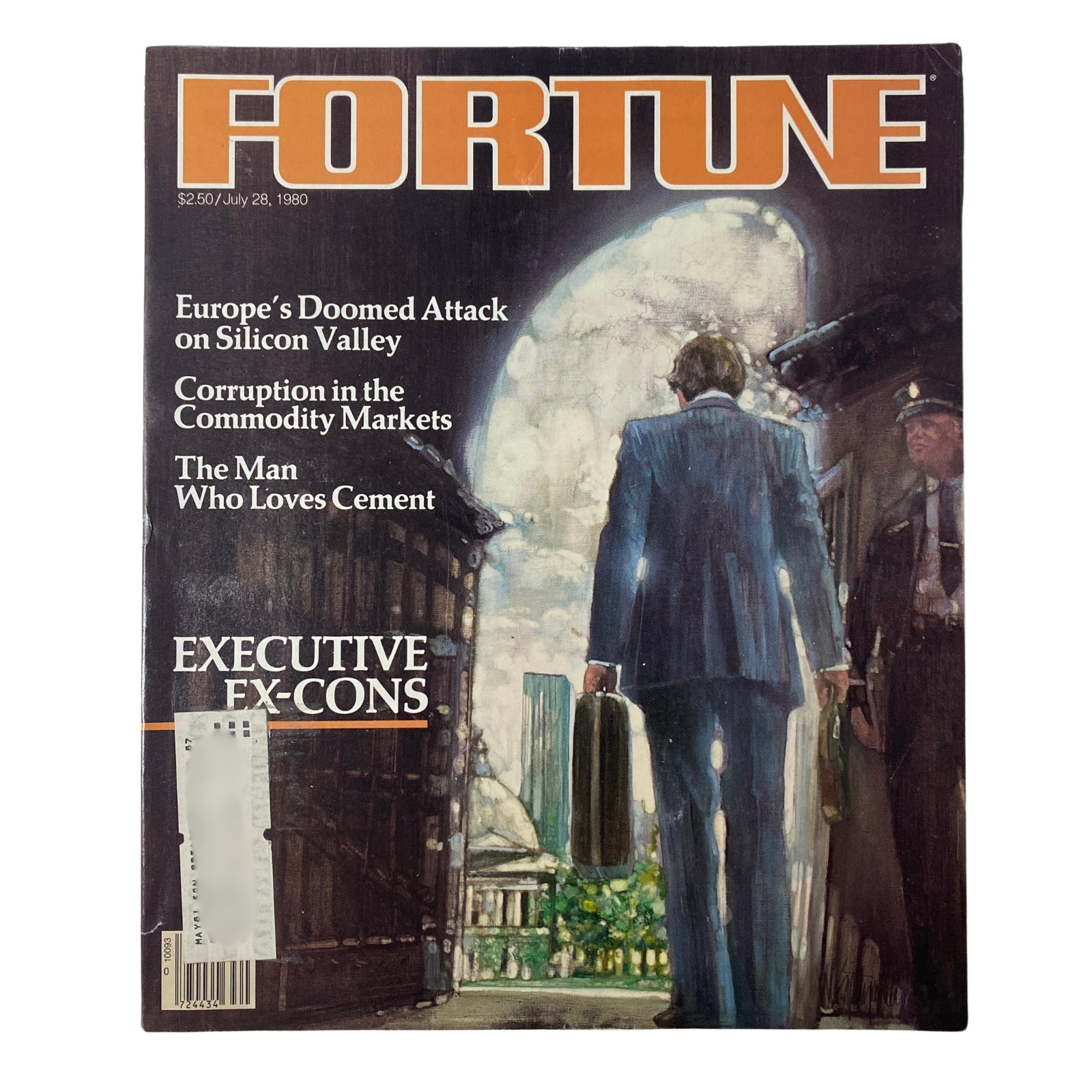 Fortune Magazine cover from July 28, 1980, featuring the title 'An Executive Leaves Prison' alongside articles on Silicon Valley, commodity market corruption, and executive ex-cons.