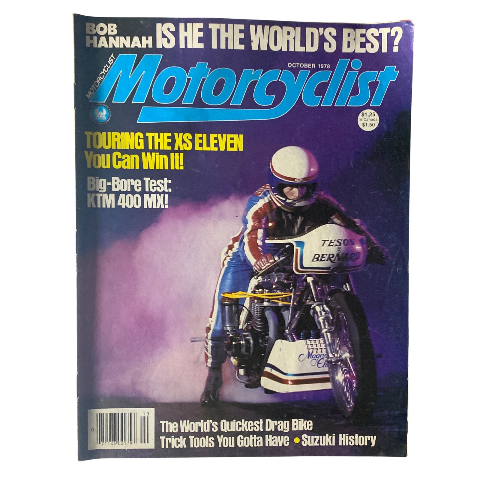 Motorcyclist Magazine October 1978 cover featuring a motorcycle racer, highlighting the KTM 400 MC-5 and KTM 400 MX test.