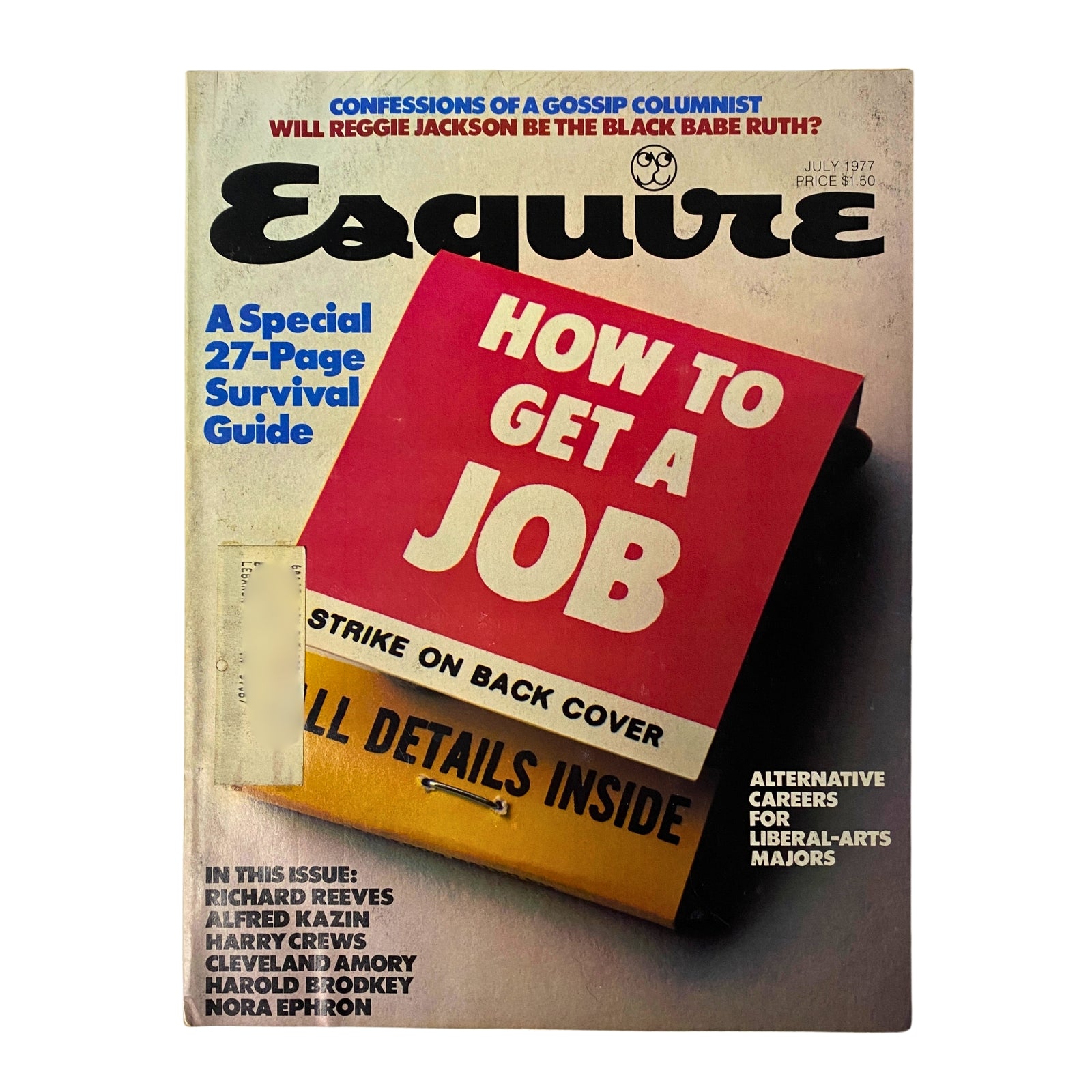 Cover of Esquire Magazine July 1977 Special Survival Guide: How To Get A Job featuring bold text and graphics, including job-seeking strategies.