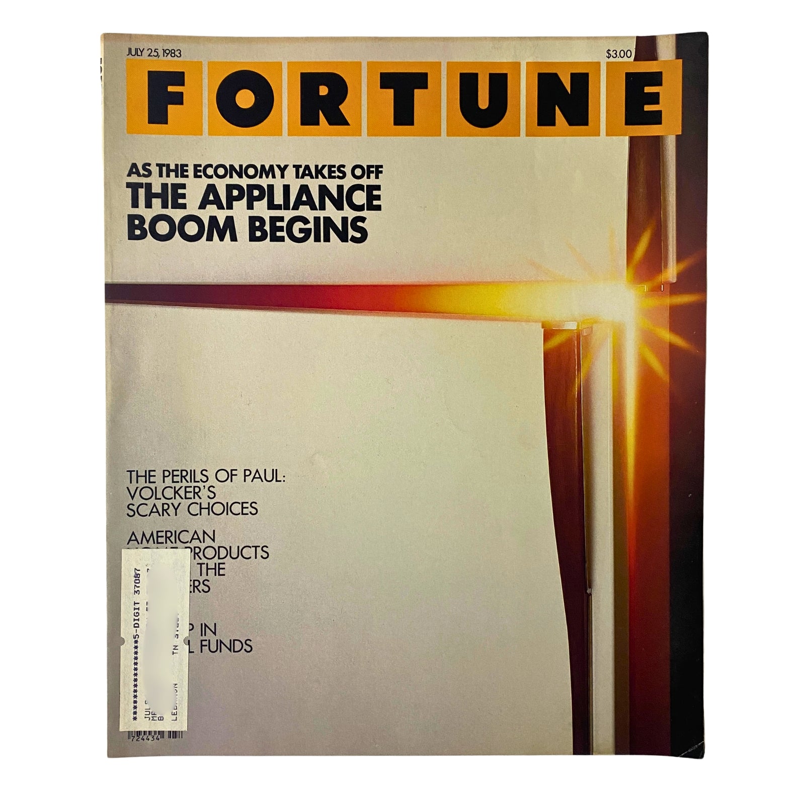 Fortune Magazine July 25, 1983 cover featuring the title 'The Appliance Boom Begins' with a striking design and tagline about the economy.