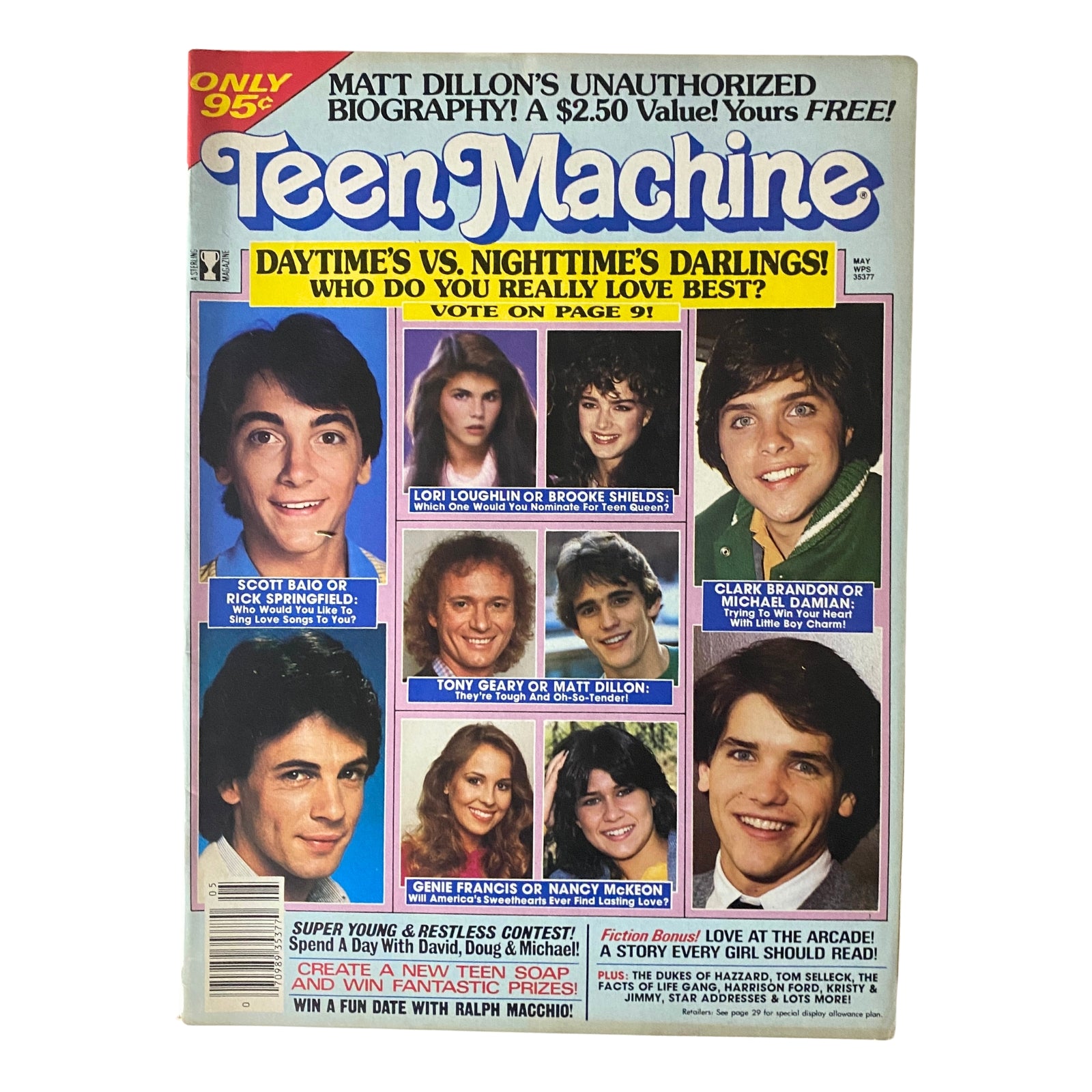 Cover of Teen Machine Magazine May 1982 featuring Scott Baio and Rick Springfield, with titles related to celebrity contests and polls.