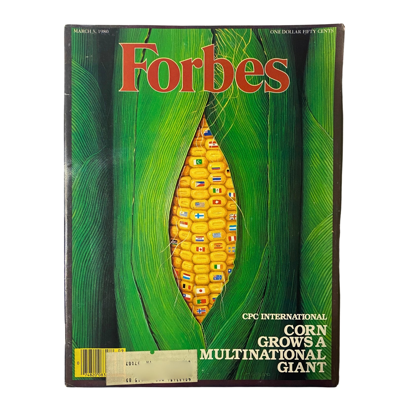 Forbes Magazine March 3, 1980 cover featuring corn, titled 'Corn Grows a Multinational Giant' with a focus on CPC International.