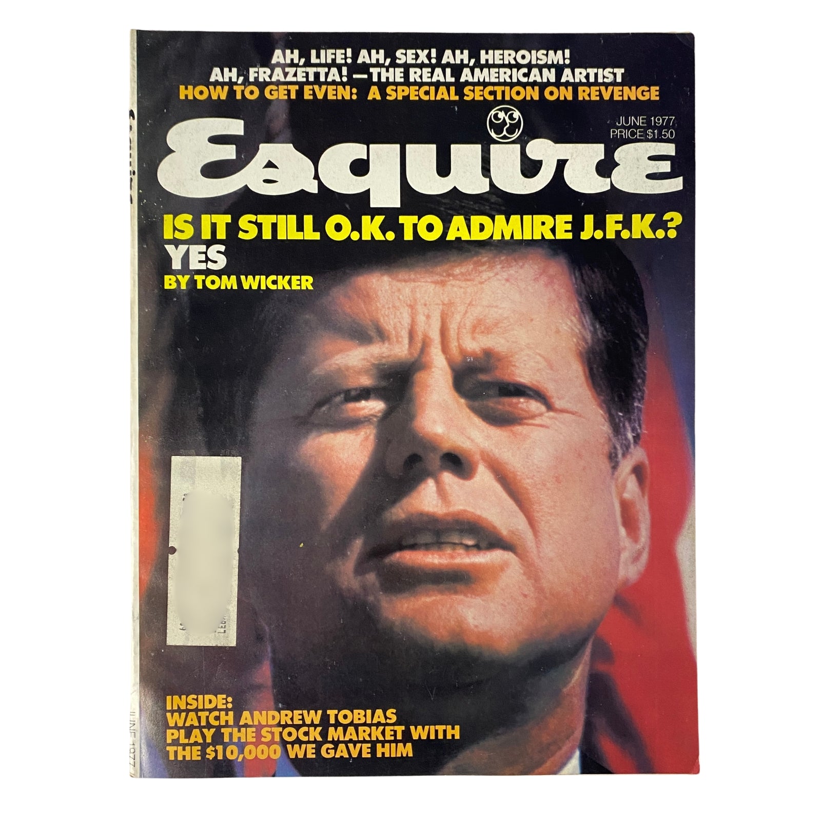 Esquire Magazine June 1977 featuring John F. Kennedy on the cover, showcasing an iconic image related to American history and culture.