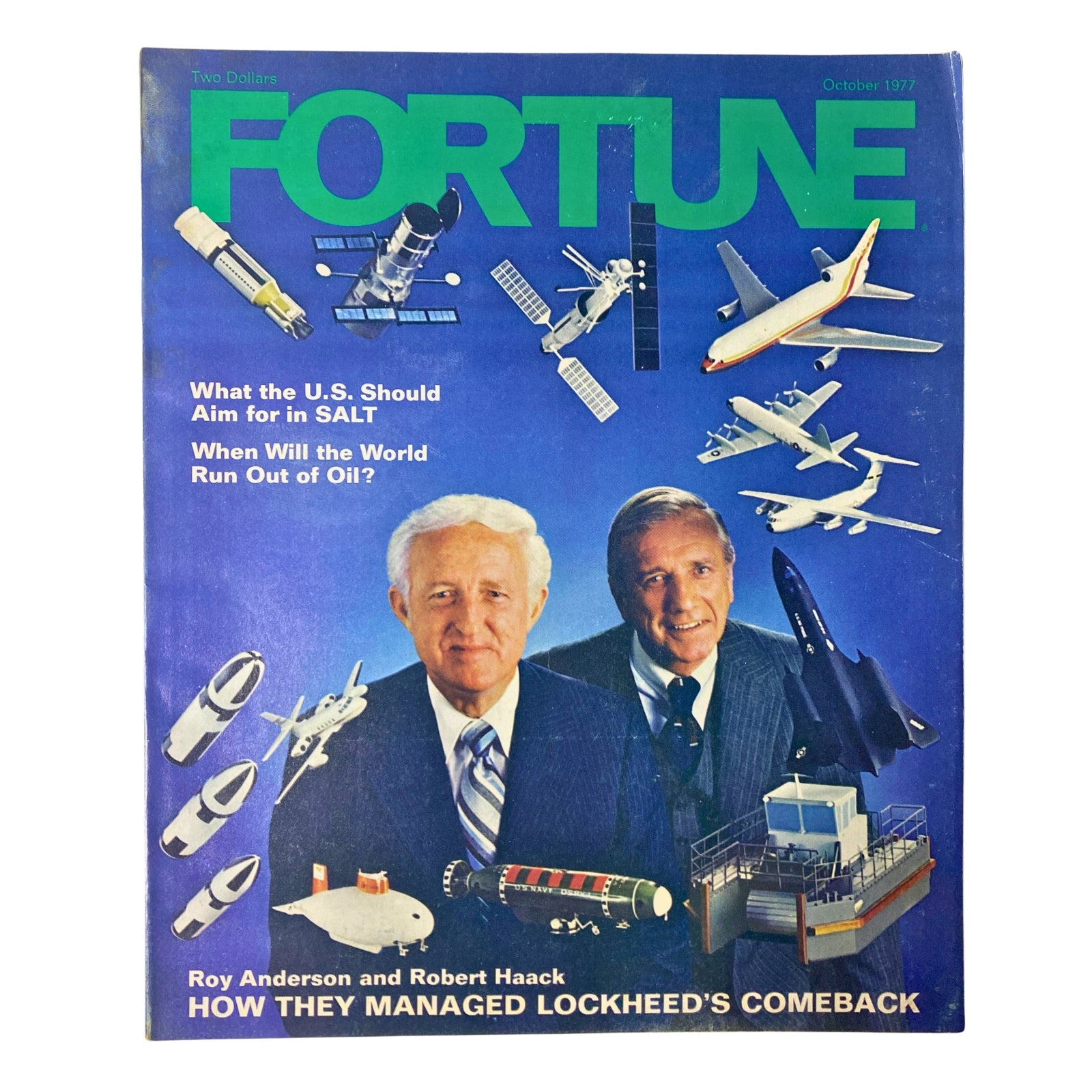 Cover of Fortune Magazine October 1977 featuring Roy Anderson and Robert Haack, discussing economic trends such as oil concerns and SALT.