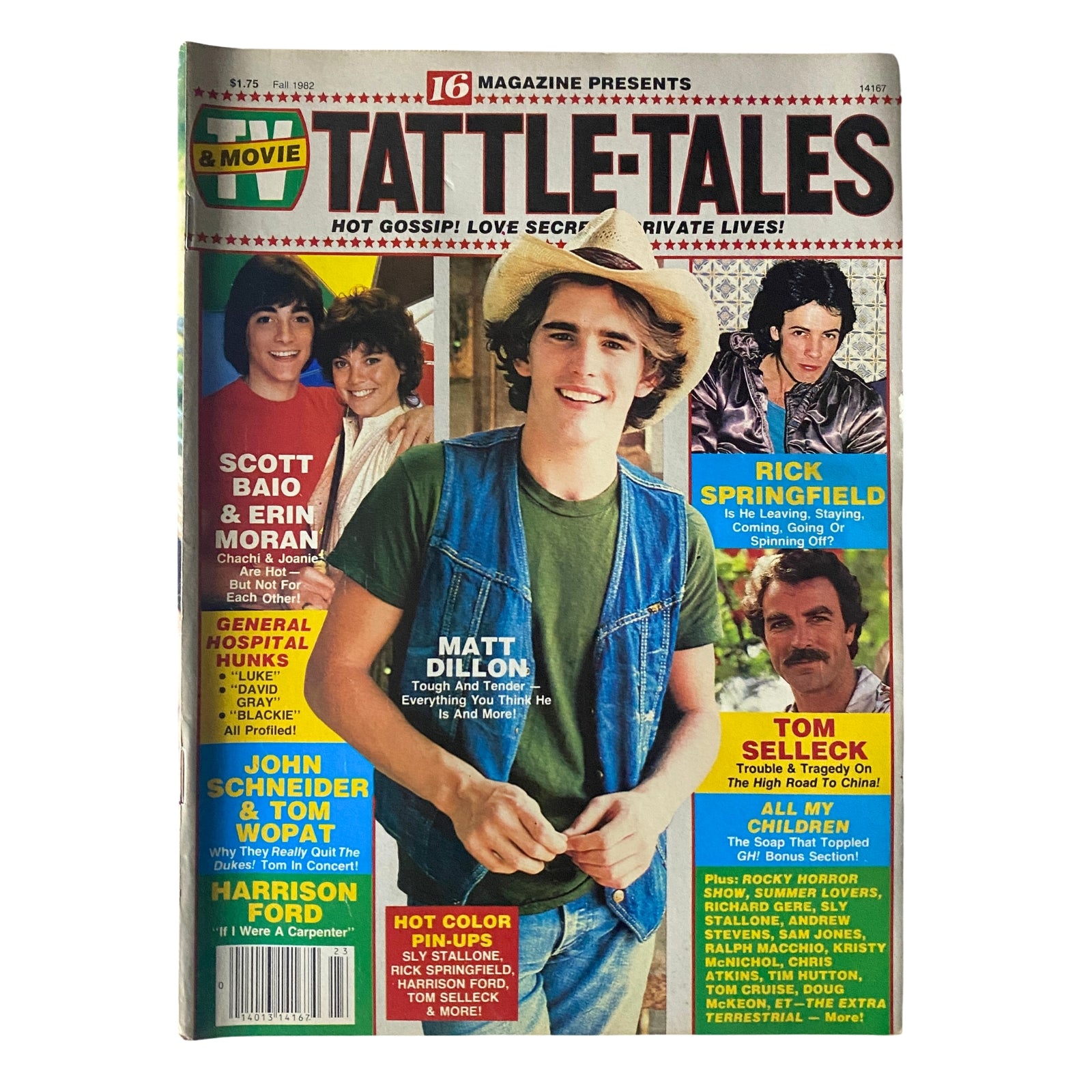 Cover of 16 Magazine TV & Movie Tattle-Tales Fall 1982, featuring Scott Baio, Erin Moran, Matt Dillon, and Rick Springfield.