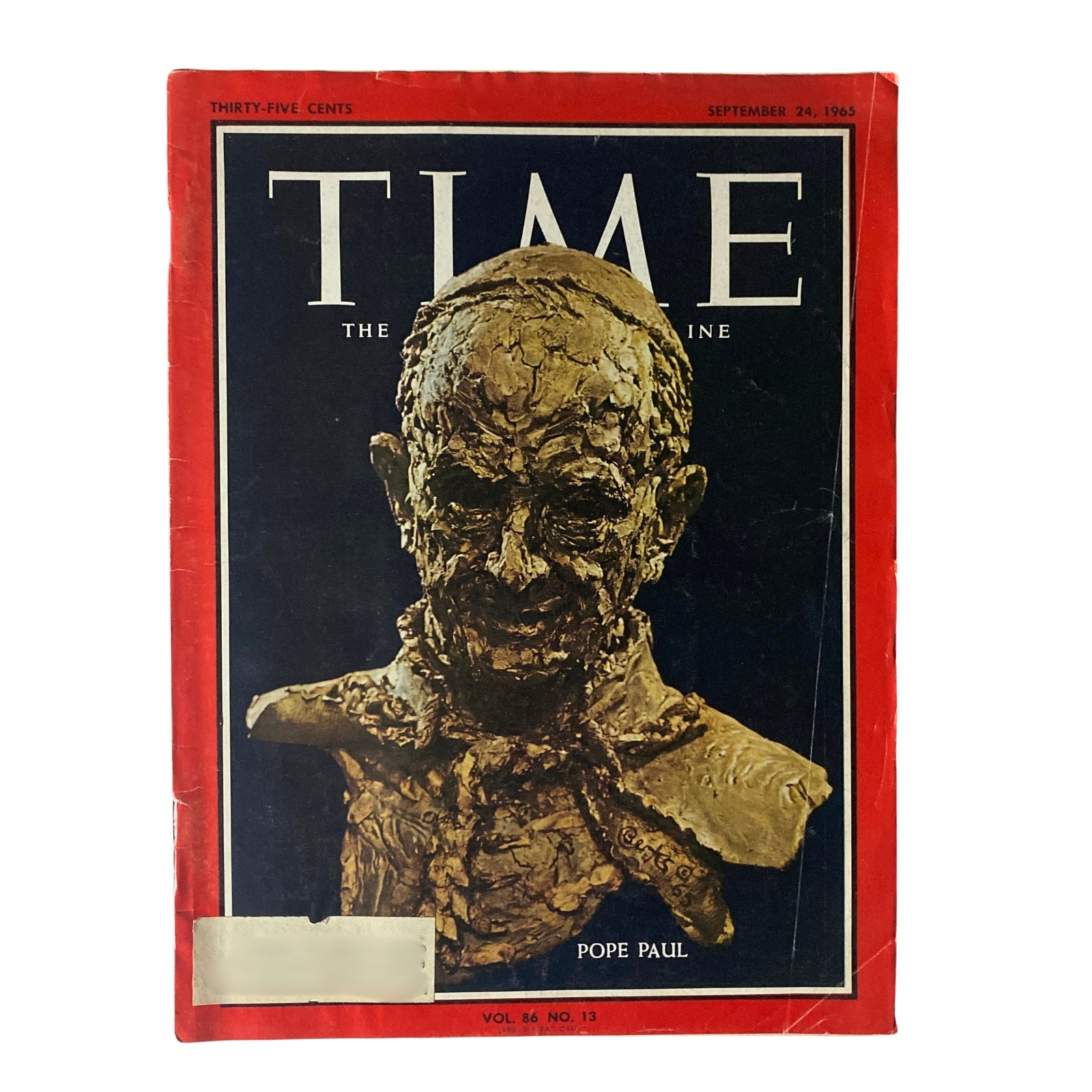 Cover of Time Magazine from September 24, 1965, featuring Pope Paul VI, with dramatic artwork and vintage appeal.