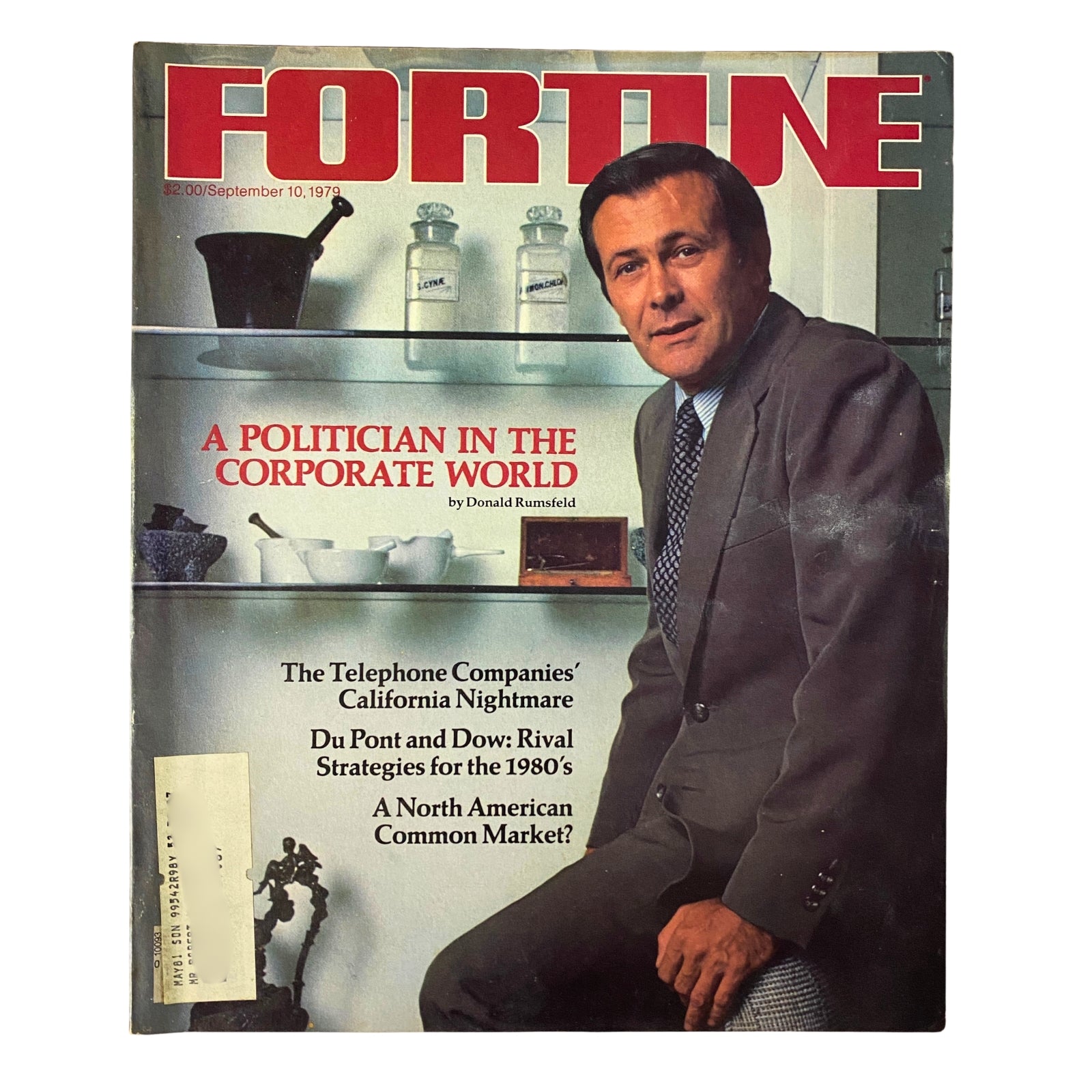 Cover of Fortune Magazine dated September 10, 1979, featuring the title 'A Politician in the Corporate World' by Donald Rumsfeld, showcasing corporate themes and notable figures, including a photo of Rumsfeld himself.