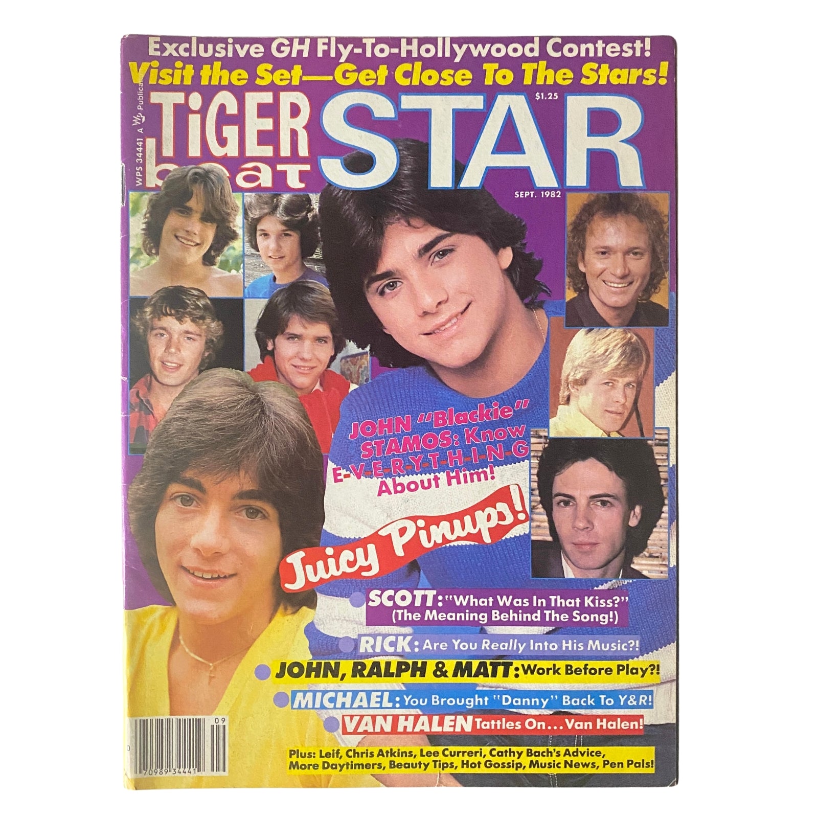 Cover of Tiger Beat Star Magazine September 1982 featuring John Stamos with headlines, pin-up features, and a vibrant 1980s aesthetic.