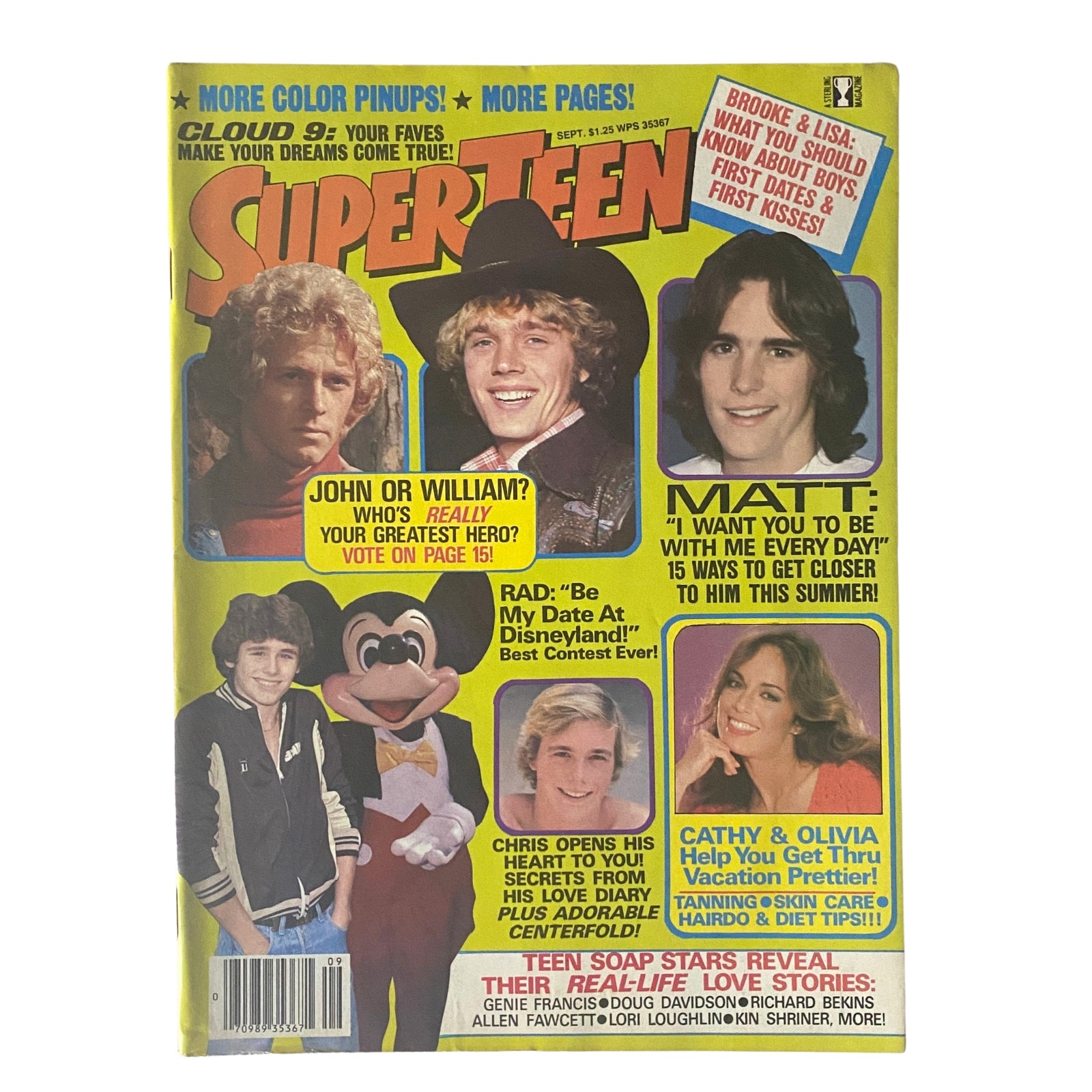 Cover of SuperTeen Magazine September 1981 featuring William Katt and John Schneider with vibrant colors and celebrity highlights.