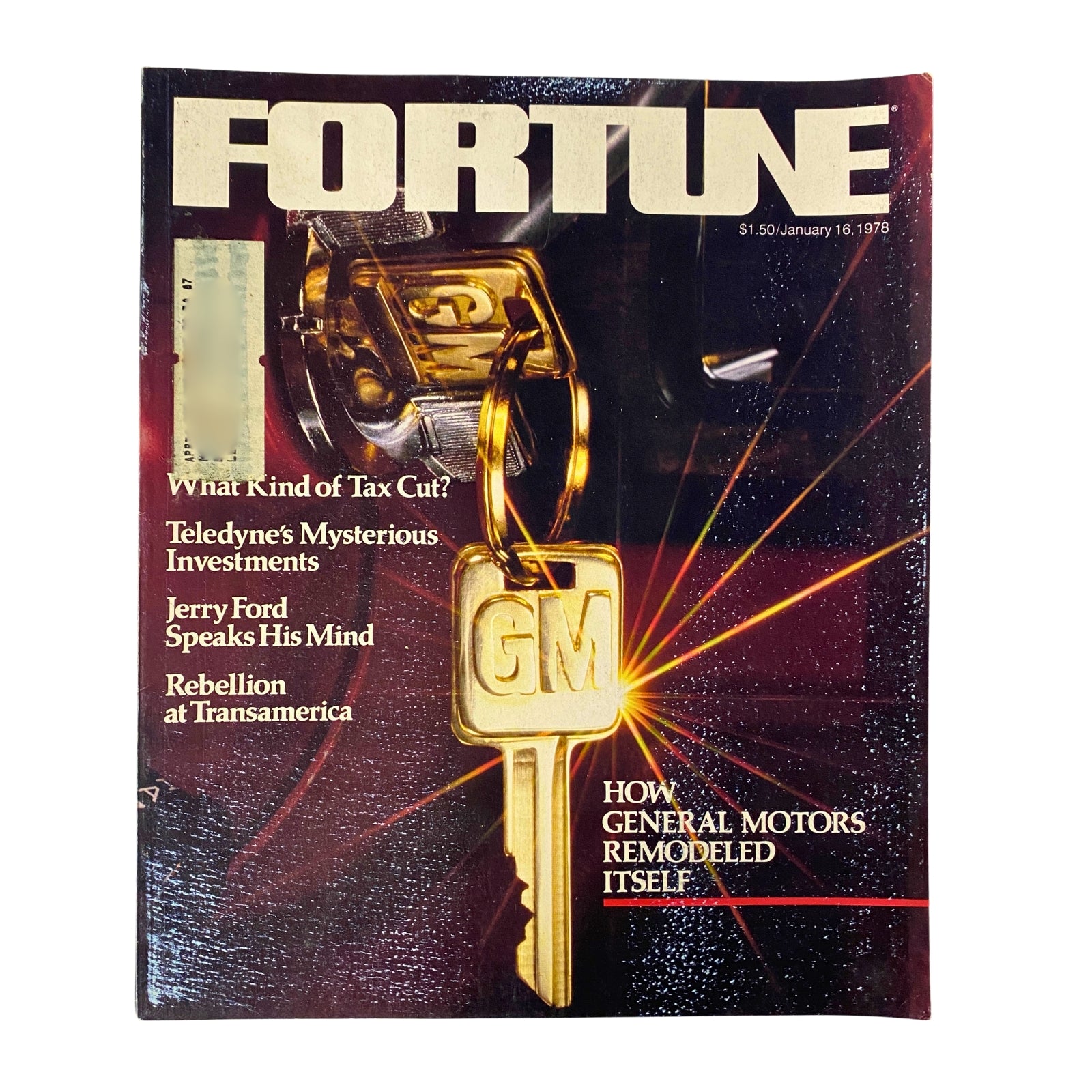 Cover image of Fortune Magazine from January 16, 1978, featuring the article 'How General Motors Remodeled Itself', with a prominent golden key representing GM and various headlines.