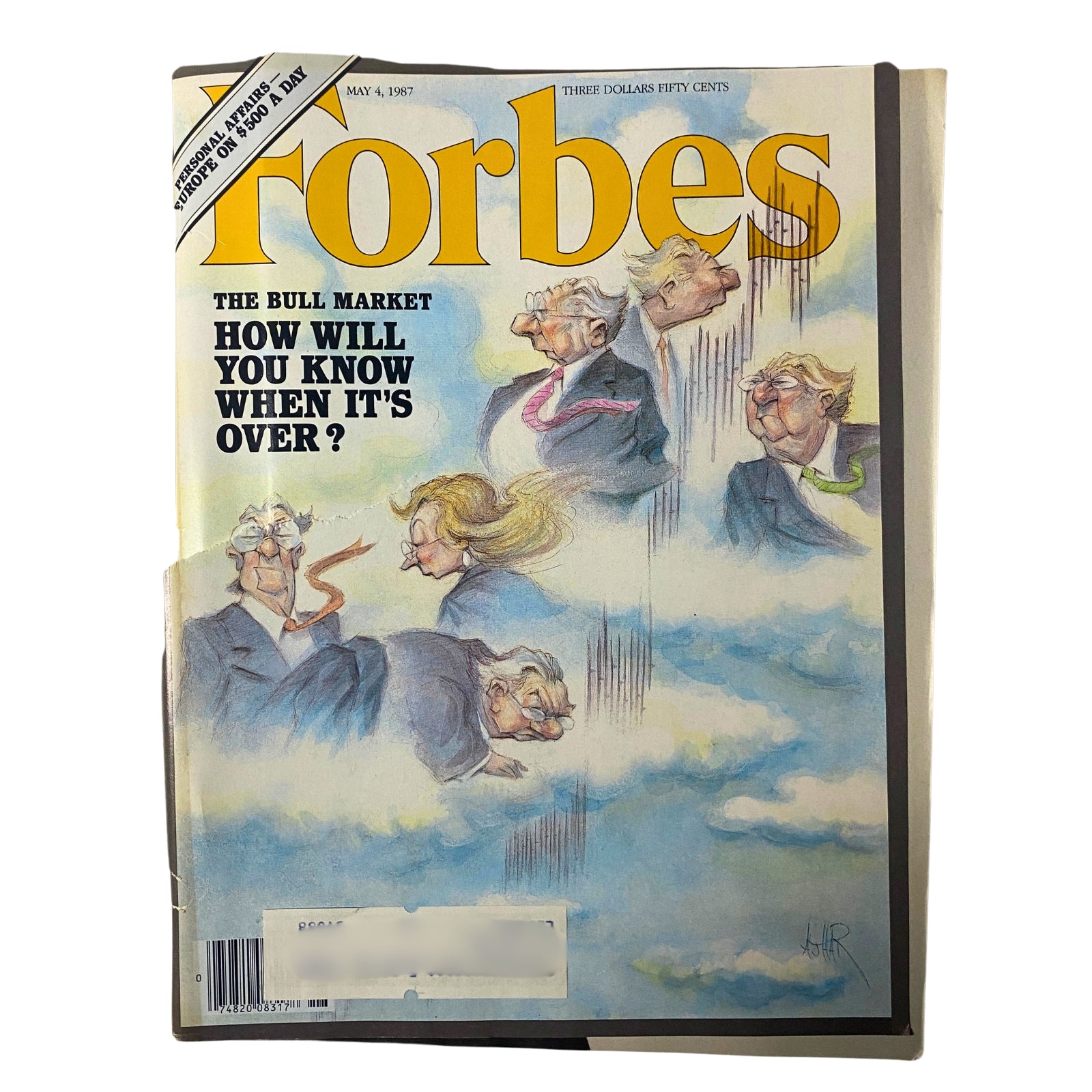 Cover page of Forbes Magazine, May 4, 1987 featuring the title 'THE BULL MARKET' and the question 'HOW WILL YOU KNOW WHEN IT'S OVER?', illustrating the theme of market predictions.