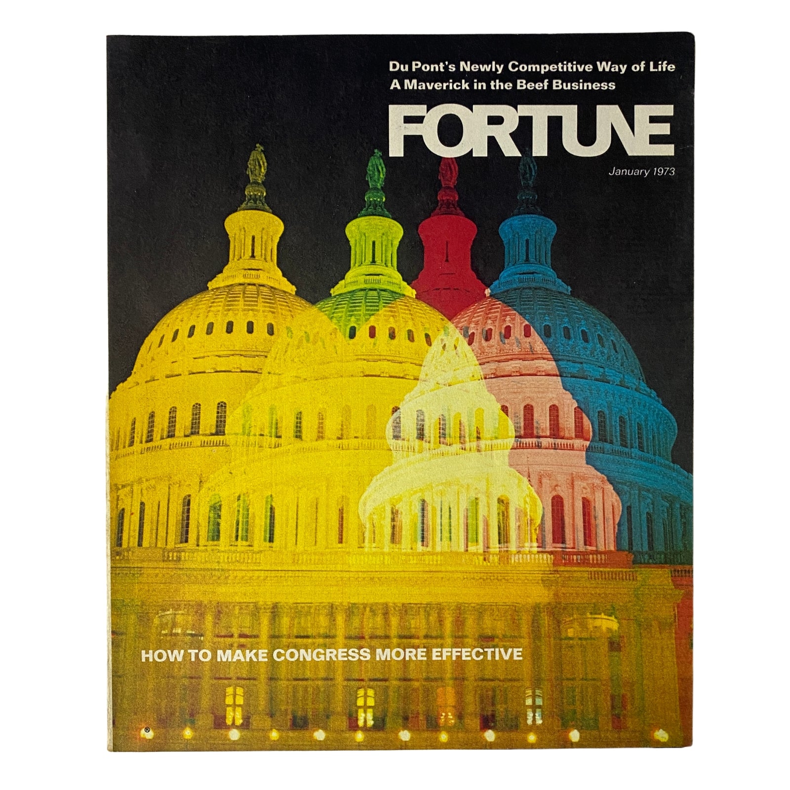 Cover of Fortune Magazine January 1973 titled 'How To Make Congress More Effective', featuring a colorful depiction of the U.S. Capitol building.
