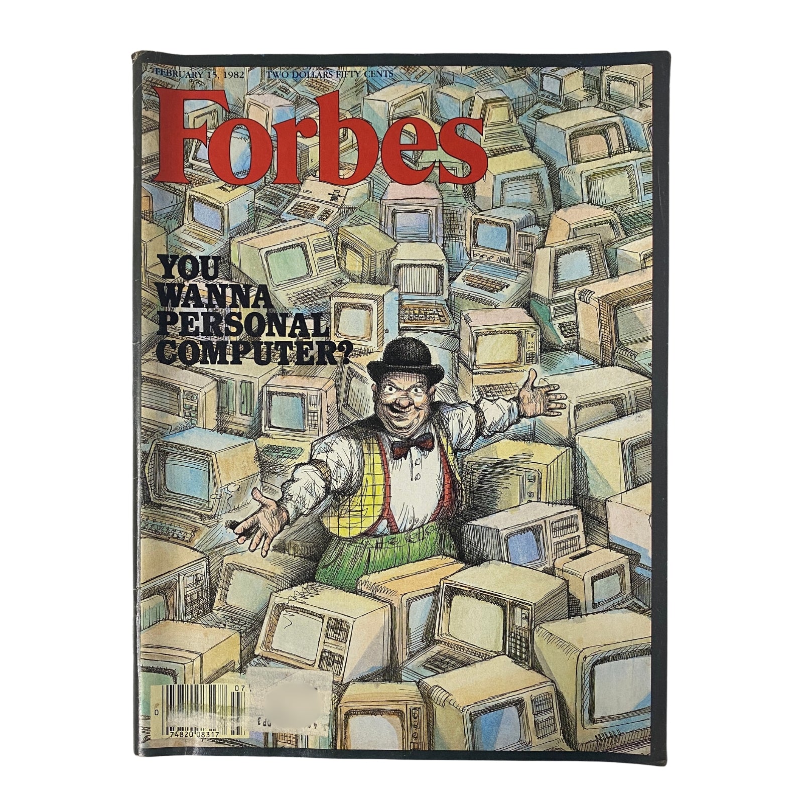 Cover of Forbes Magazine dated February 15, 1982 featuring the cover story 'Ready or Not, Here Comes the Future' with an illustration of a person surrounded by computers.